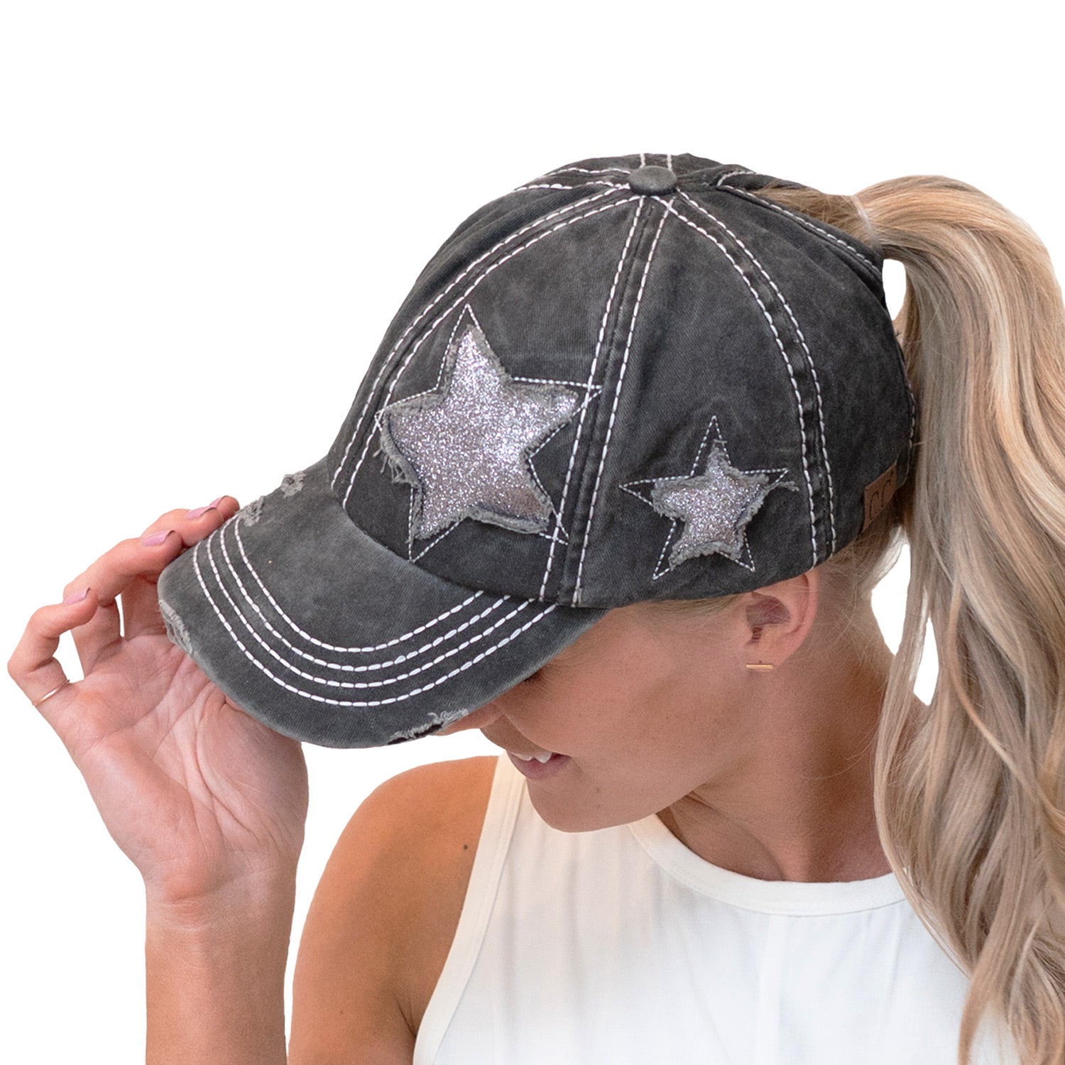CC Trending Star Messy Bun Pony Cap Women, Teens and Kids Trucker Hats
