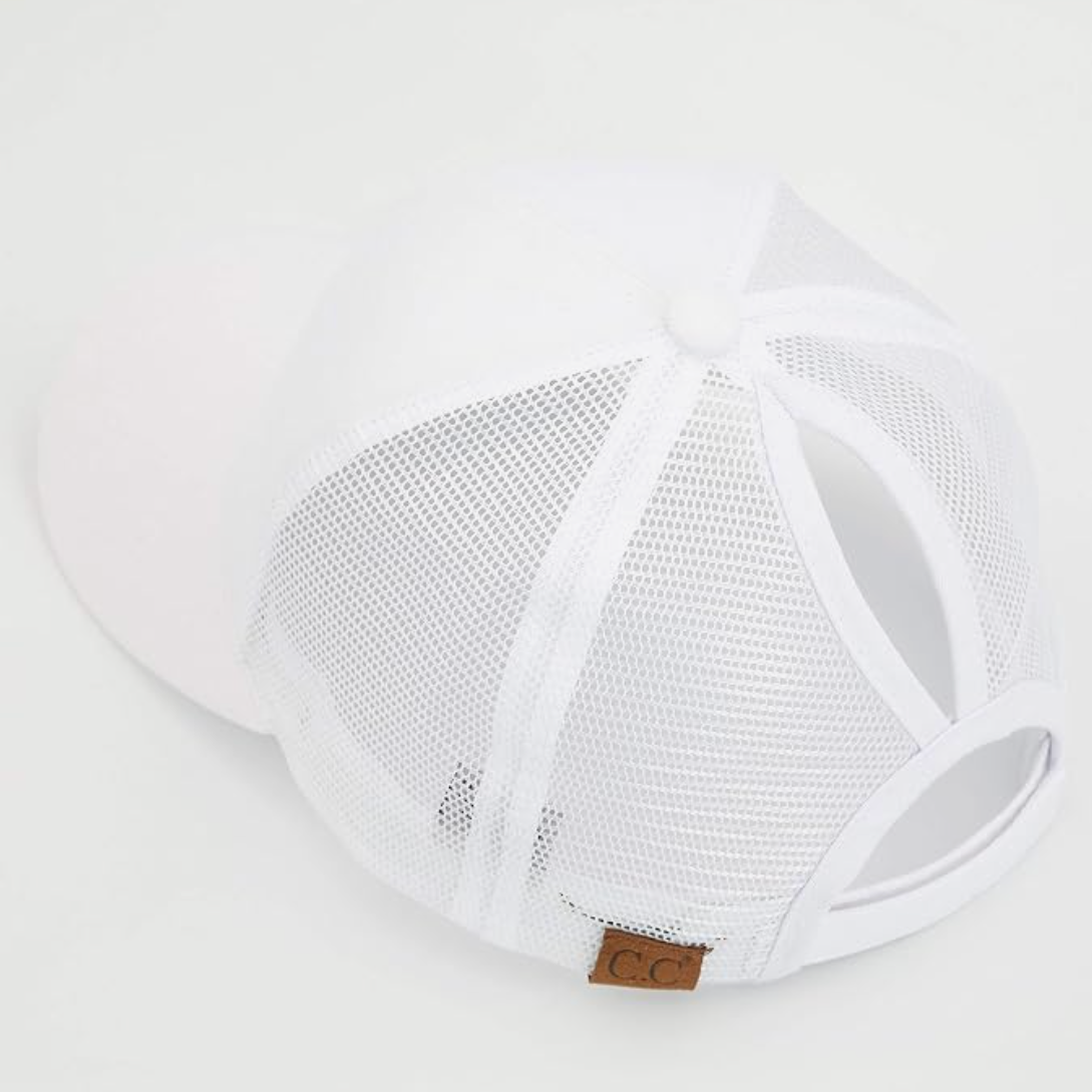 Ponytail Cap CC Solid Mesh Women Adjustable Trucker Hat