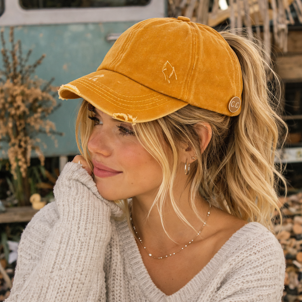 C.C® Criss Cross Ponytail Cap - Women's Cotton Baseball Hat for Ponytails & Braids