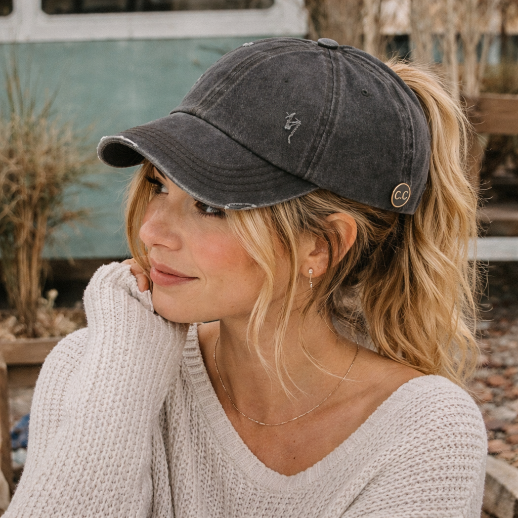 C.C® Criss Cross Ponytail Cap - Women's Cotton Baseball Hat for Ponytails & Braids
