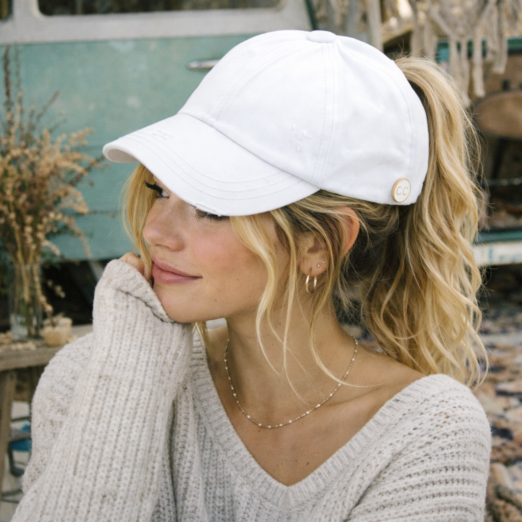 C.C® Criss Cross Ponytail Cap - Women's Cotton Baseball Hat for Ponytails & Braids