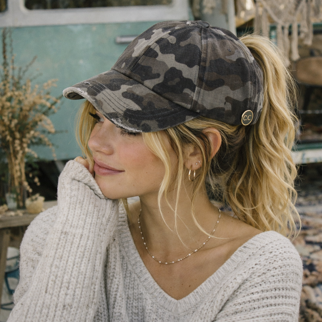 C.C® Criss Cross Ponytail Cap - Women's Cotton Baseball Hat for Ponytails & Braids