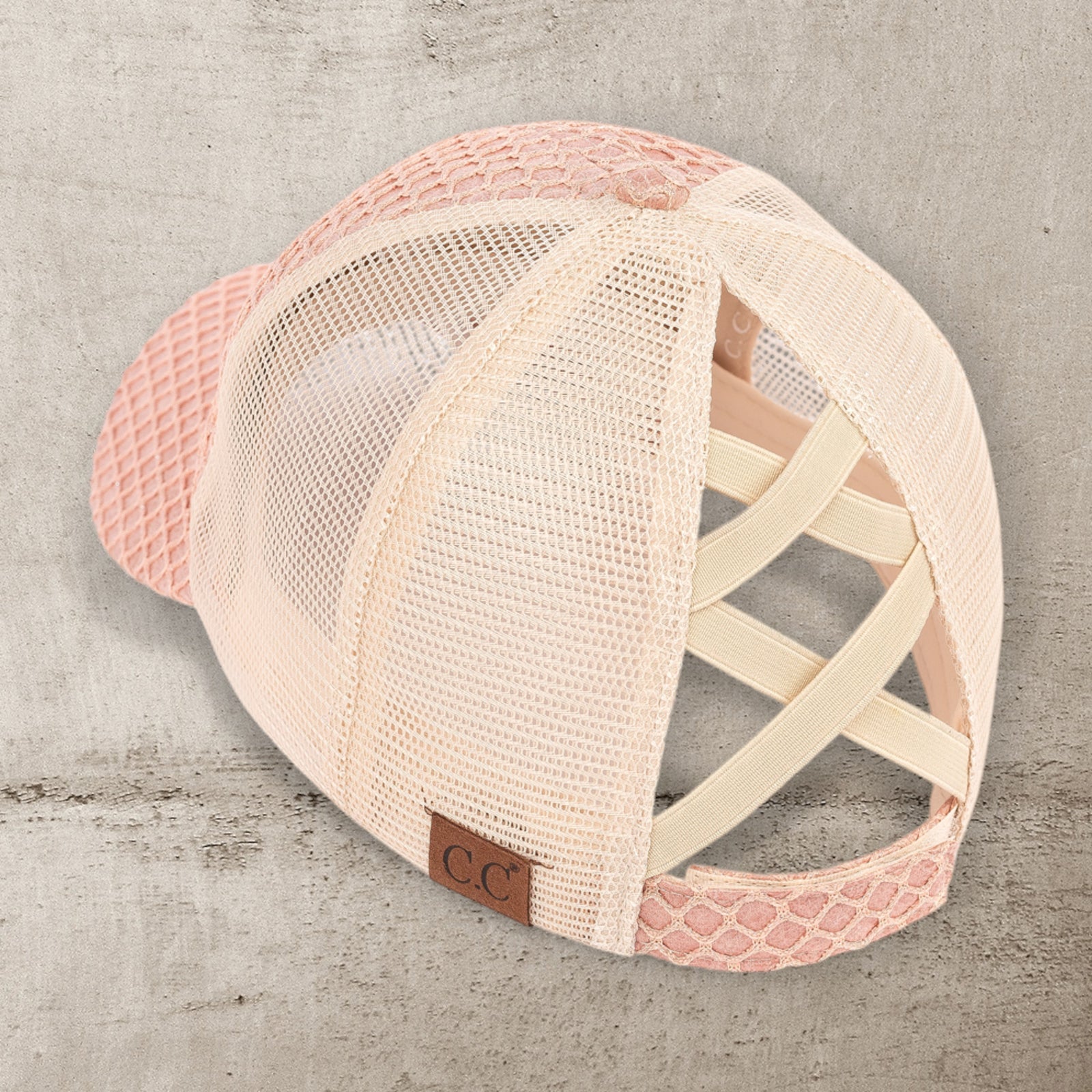 CC Textured Faux Leather Pony Hats Criss Cross Style Women Cap for Ponytails