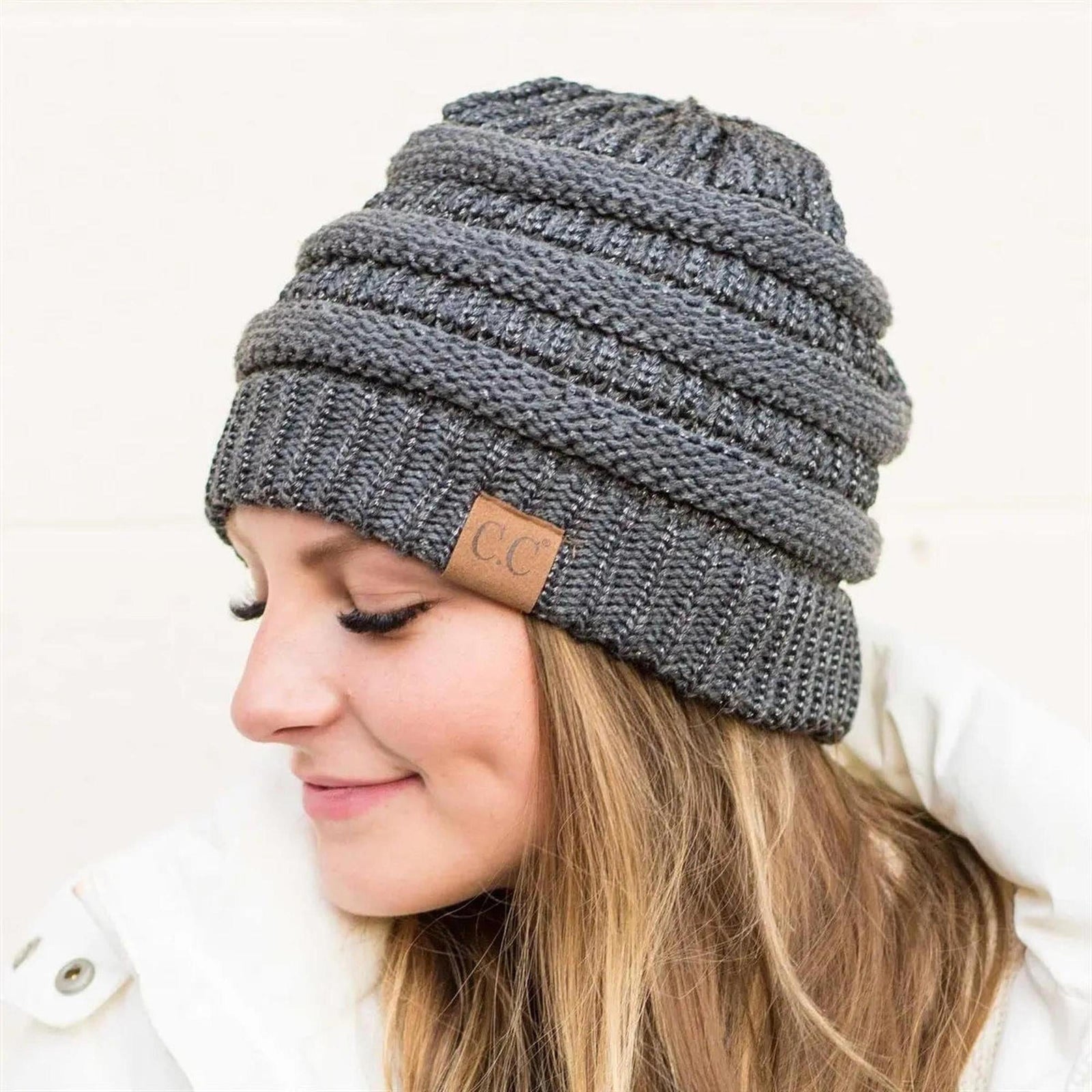 C.C® Metallic Cable-Knit Beanie - Unisex Shimmer Winter Hat, Soft Acrylic, One Size