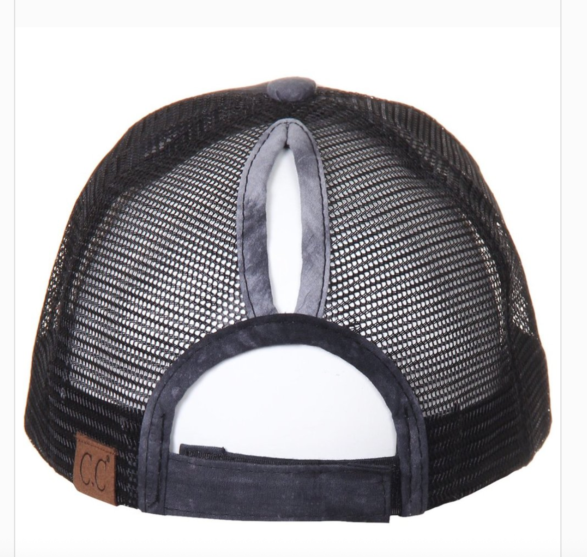 C.C® Watercolor Messy Bun Trucker Cap - Ponytail Access, Adjustable Hook-and-Loop, Mesh Back
