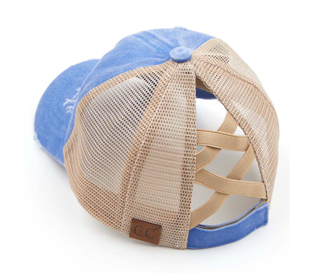 C.C® Multi-Level Criss Cross Ponytail Cap - Women's Baseball Hat for Braids & Buns