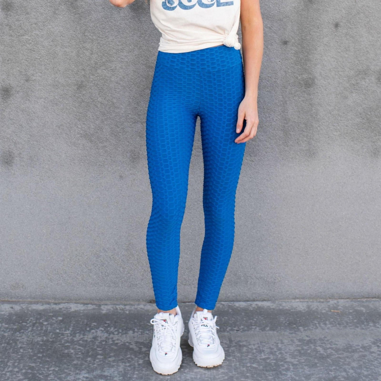 Women's High Waist Textured Sculpting Leggings - Smoothing Honeycomb Design