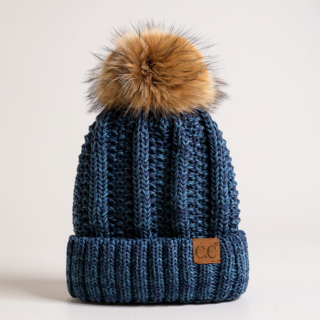 CC Multi-Color Faux Fur Pom Beanie