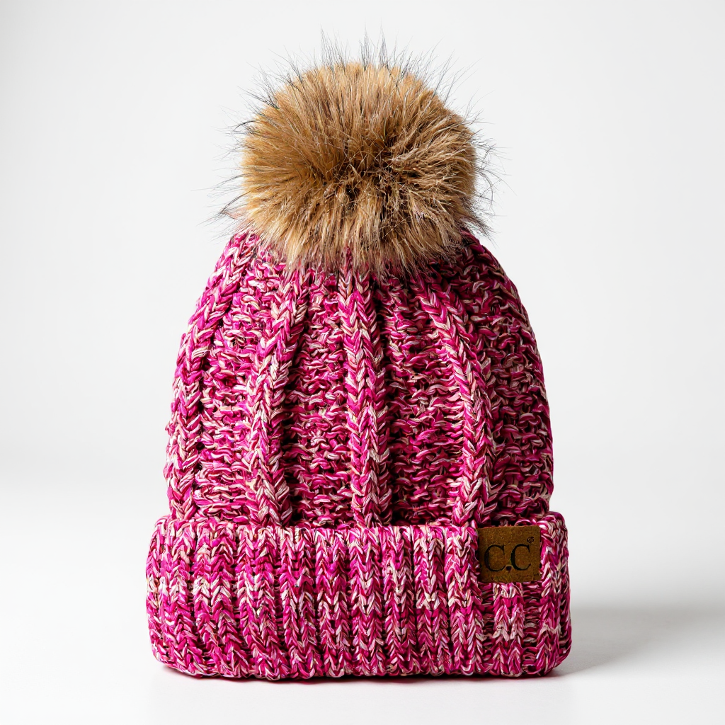 CC Multi-Color Faux Fur Pom Beanie