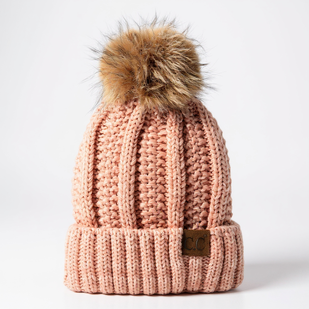 CC Multi-Color Faux Fur Pom Beanie