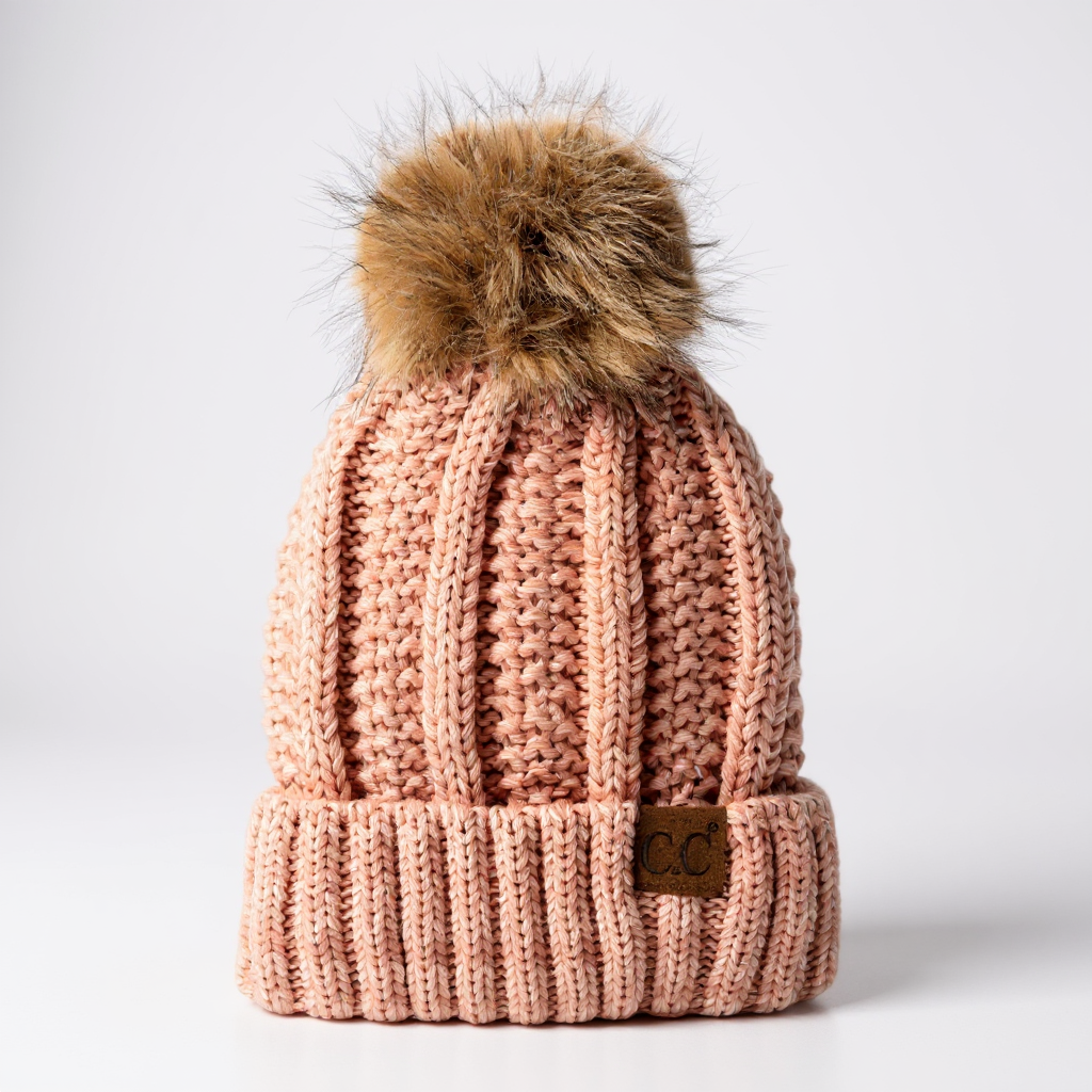 CC Multi-Color Faux Fur Pom Beanie