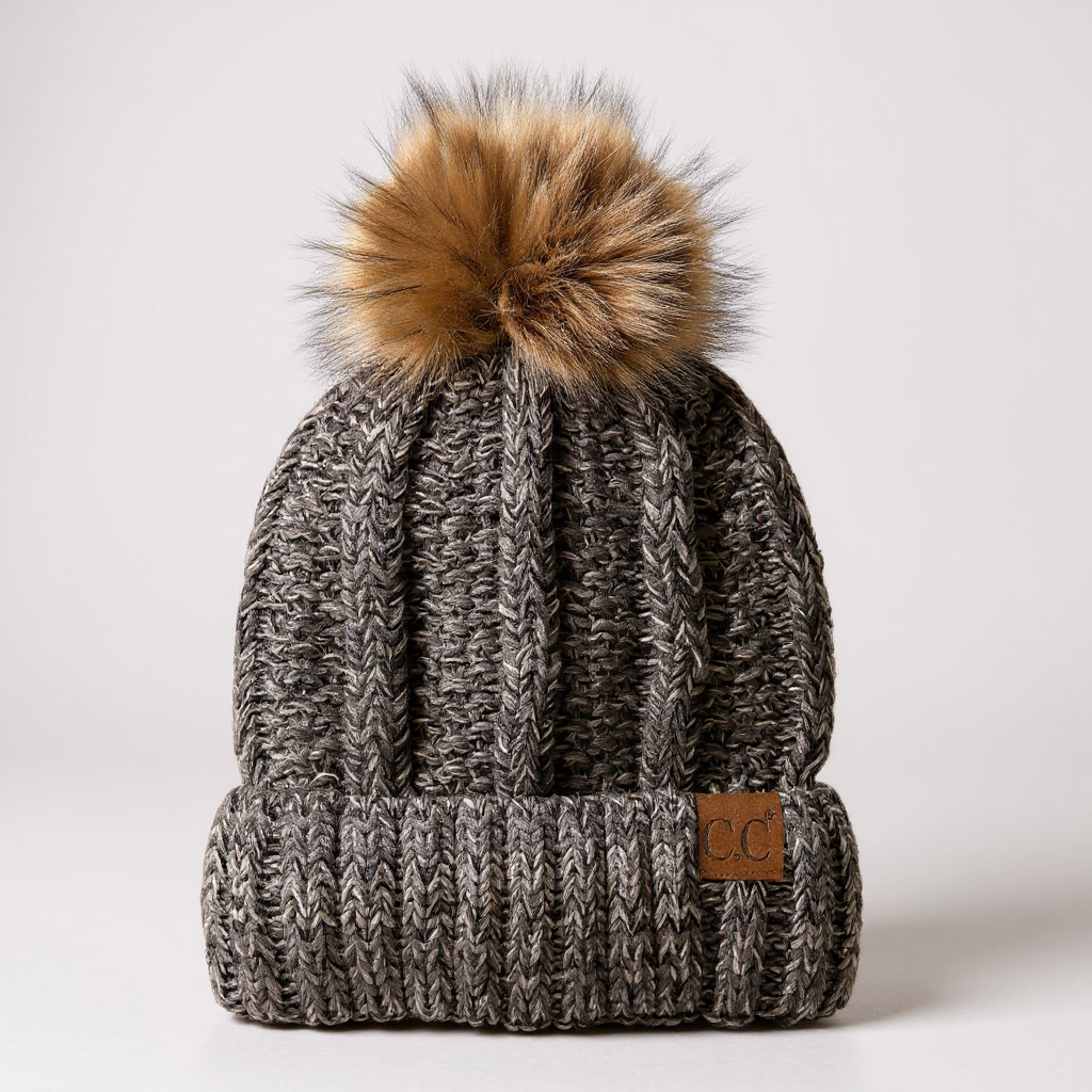 CC Multi-Color Faux Fur Pom Beanie