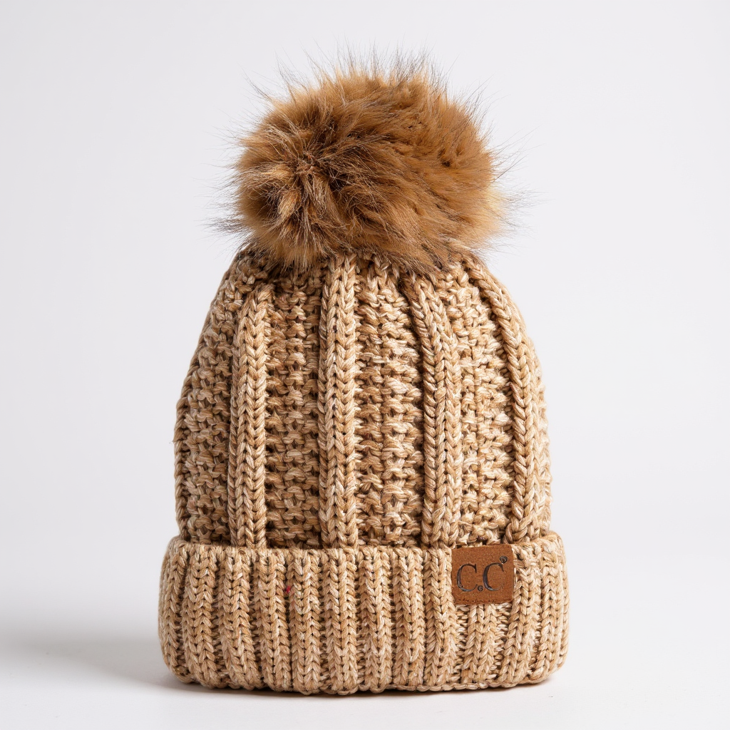 CC Multi-Color Faux Fur Pom Beanie