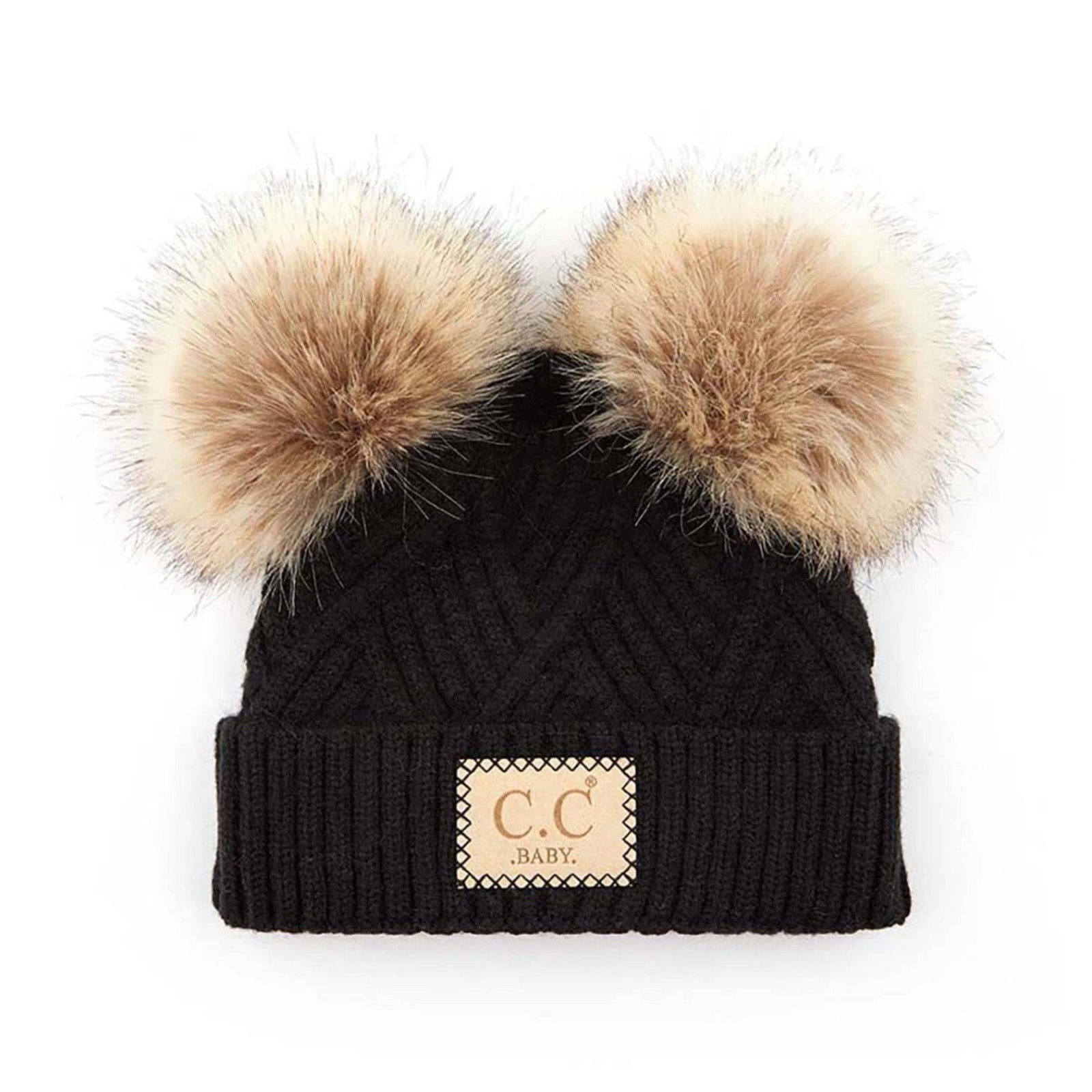 CC Baby Double Pom Criss - Cross Pattern Beanie - Truly Contagious