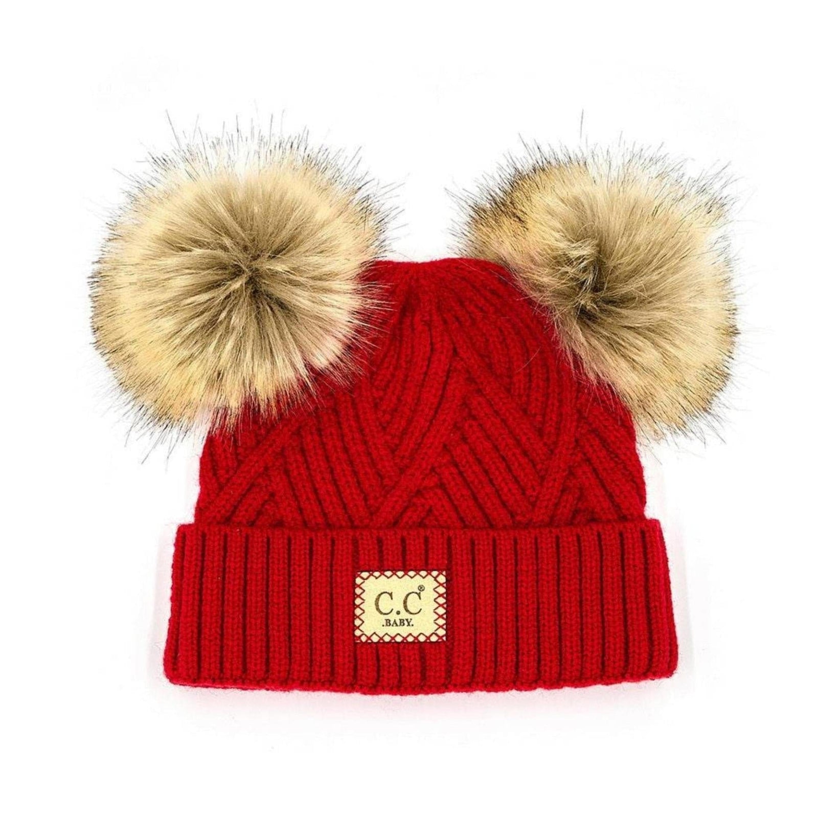 CC Baby Double Pom Criss - Cross Pattern Beanie - Truly Contagious
