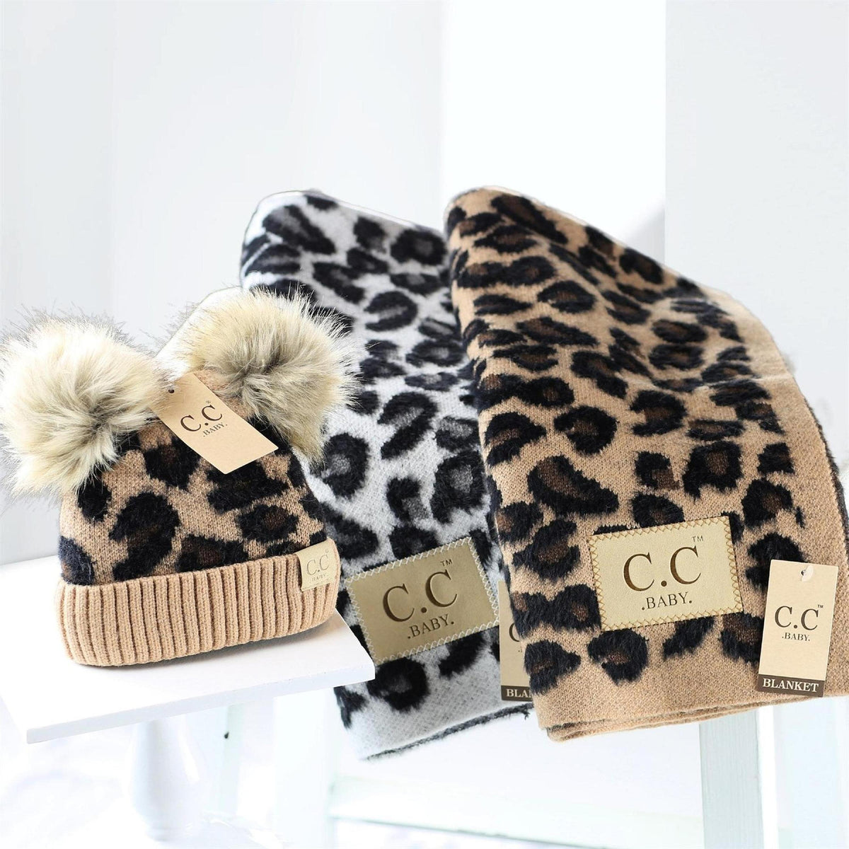 CC Baby Leopard Gift Set, Blanket and Double Pom, Newborn to 12 Months, 1 - 5 Years - Truly Contagious