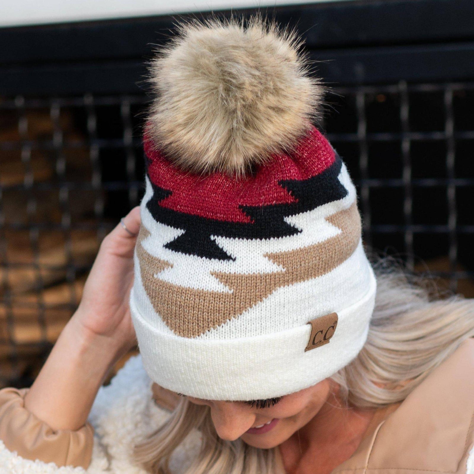 CC Beanie with Pom & South Western Pattern - Truly Contagious