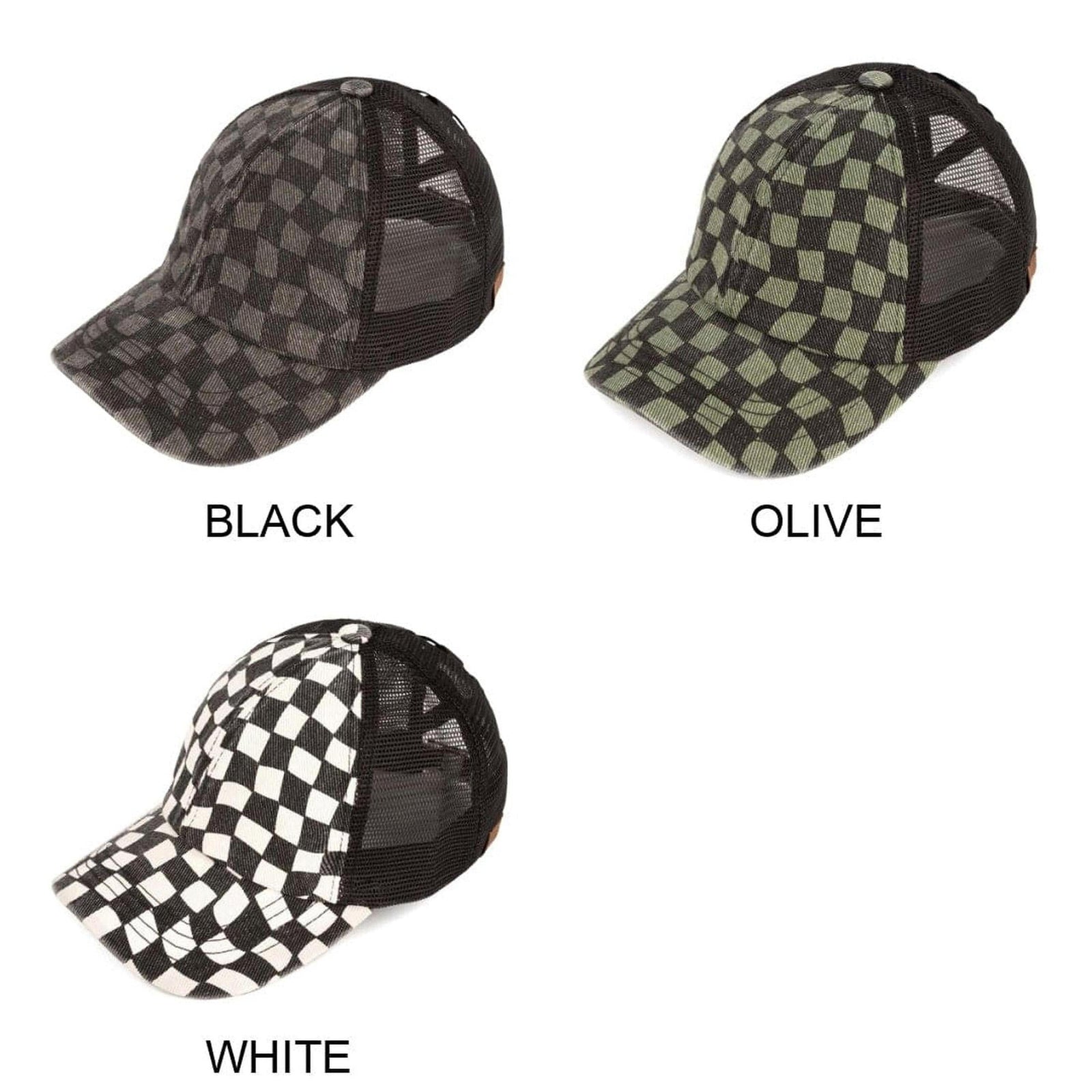 CC Checkered Pattern Pony Hats Criss Cross Style Women Cap for Ponytail - Truly Contagious