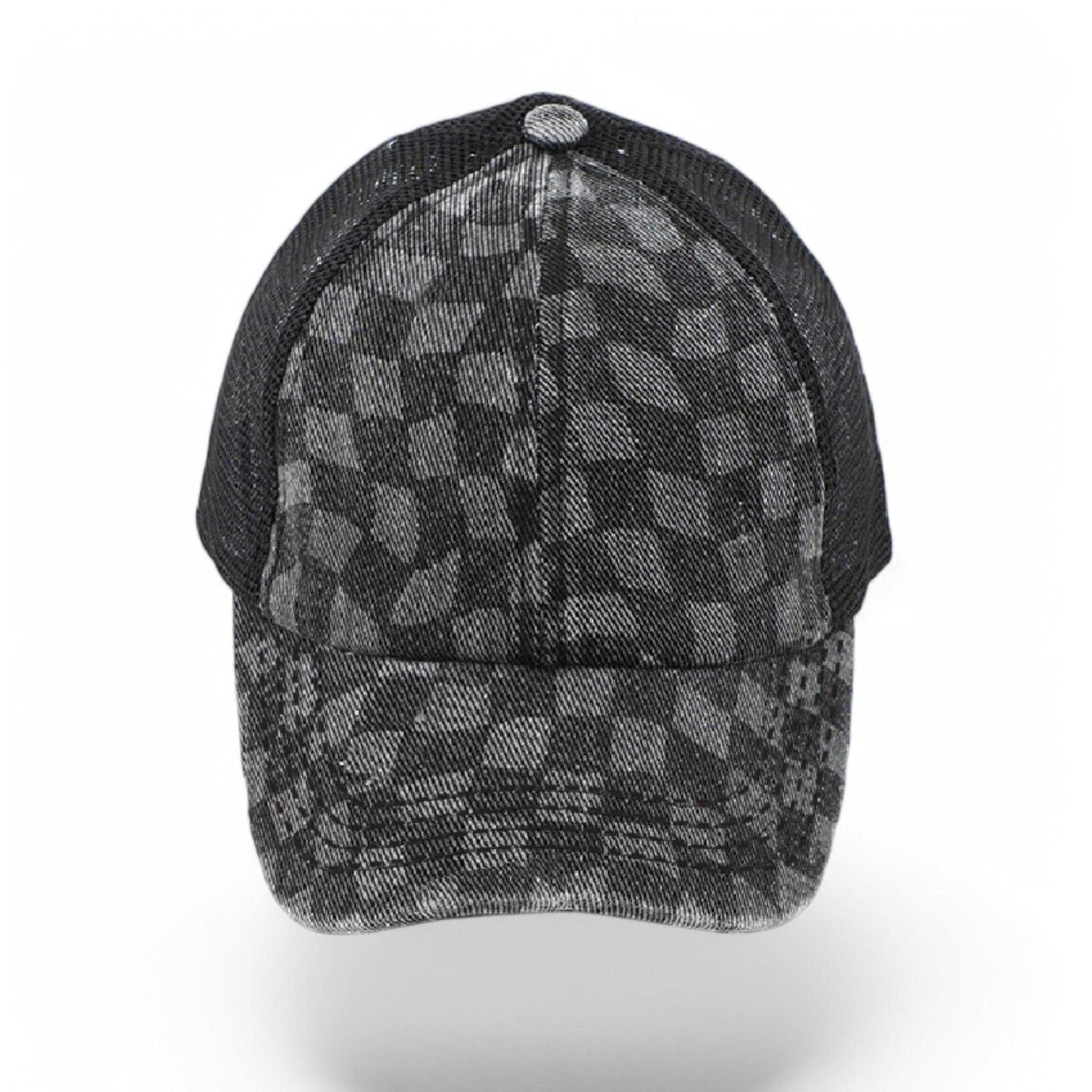 CC Checkered Pattern Pony Hats Criss Cross Style Women Cap for Ponytail - Truly Contagious