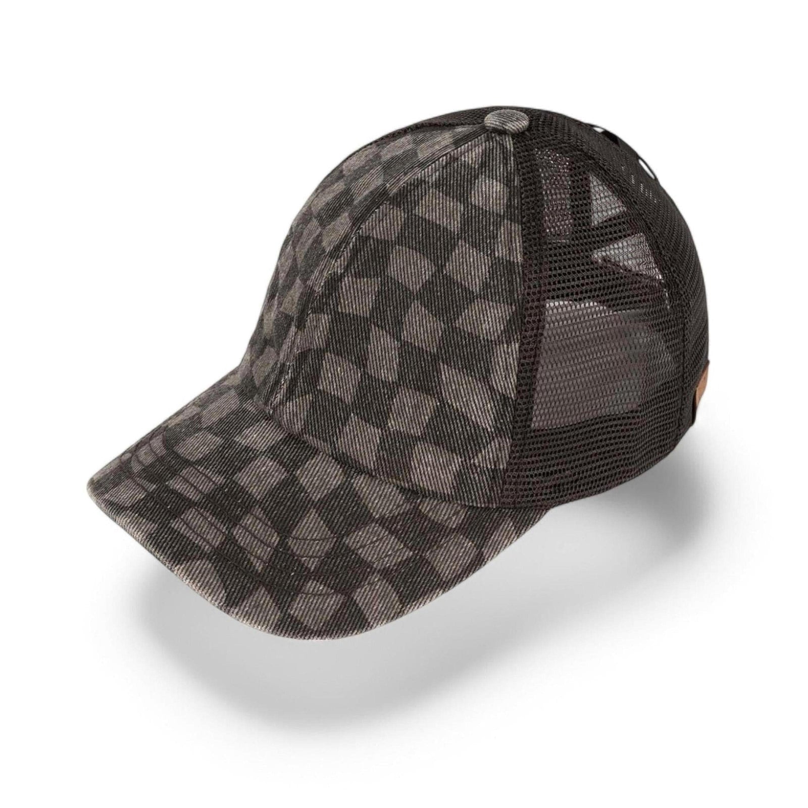 CC Checkered Pattern Pony Hats Criss Cross Style Women Cap for Ponytail - Truly Contagious