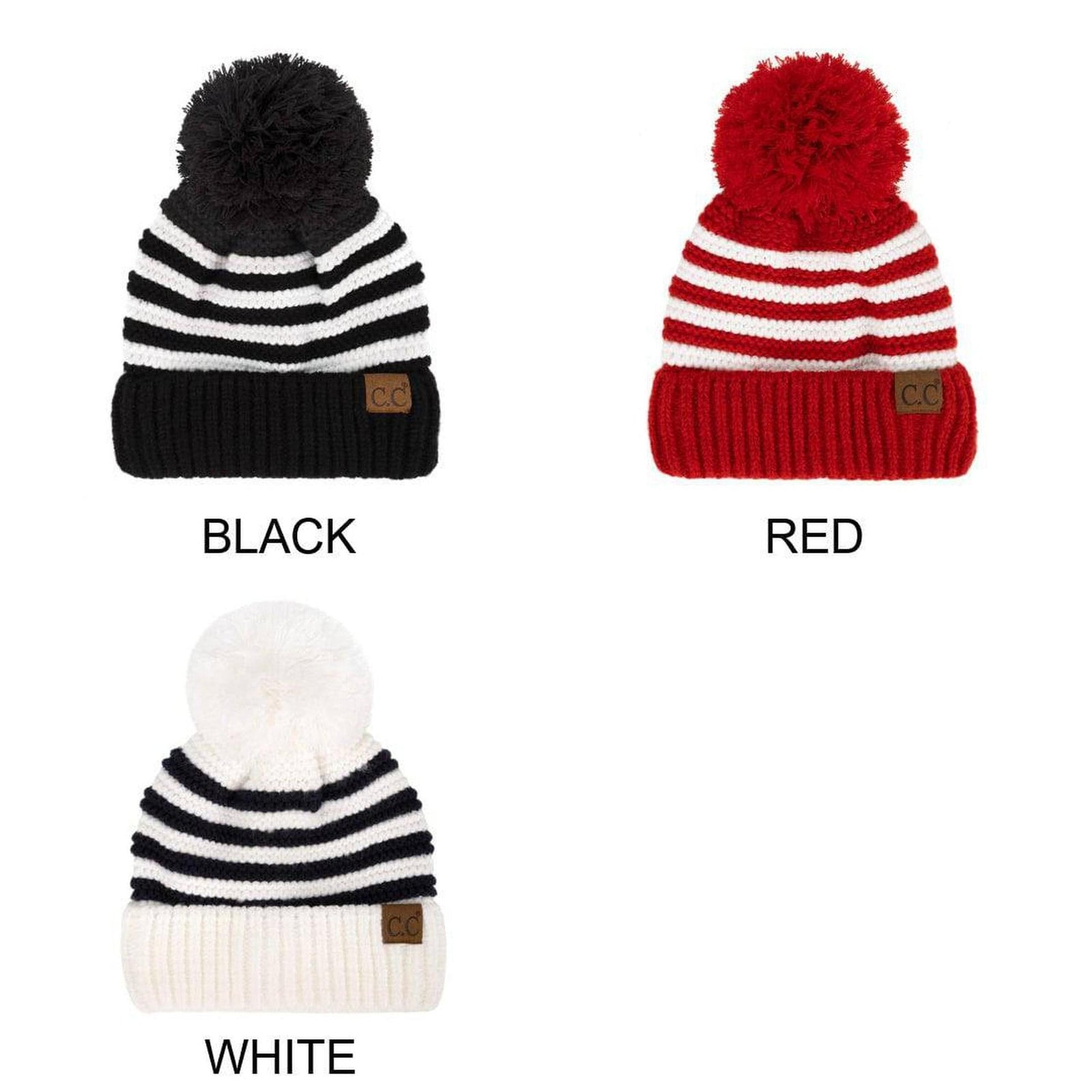 CC Chunky Knit Striped Pom Beanie - Truly Contagious