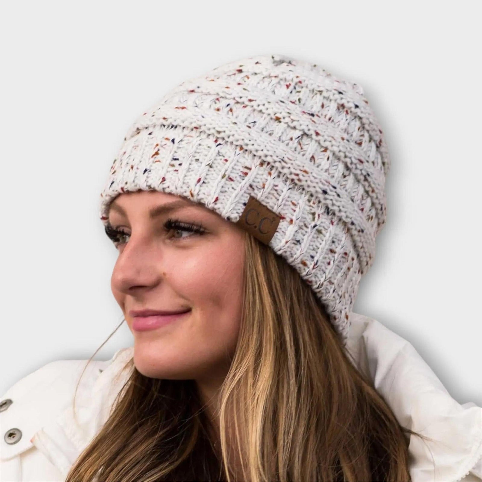 C.C® Cozy Confetti Knit Beanie - Unisex Soft Acrylic Winter Hat (One Size 20"-24") - Truly Contagious
