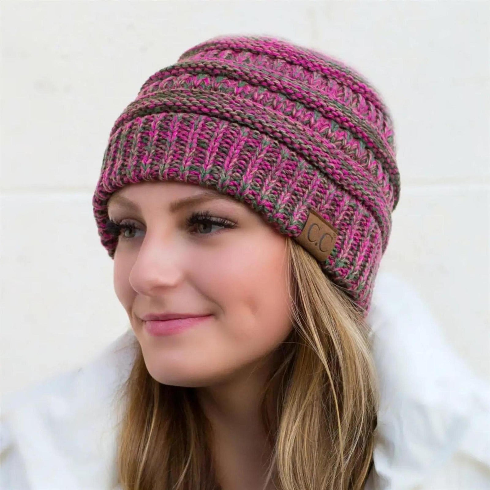 C.C® Crafted Multi - Color Beanie - Unisex Soft Acrylic Winter Hat, Crochet - Look Knit, One Size - Truly Contagious