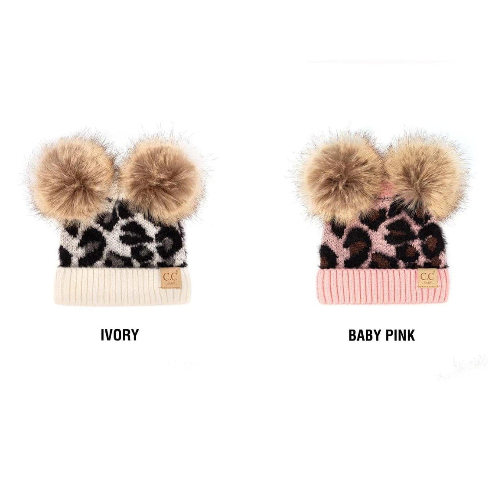 CC Double Pom Baby & Kids Leopard Beanies Hats - Truly Contagious