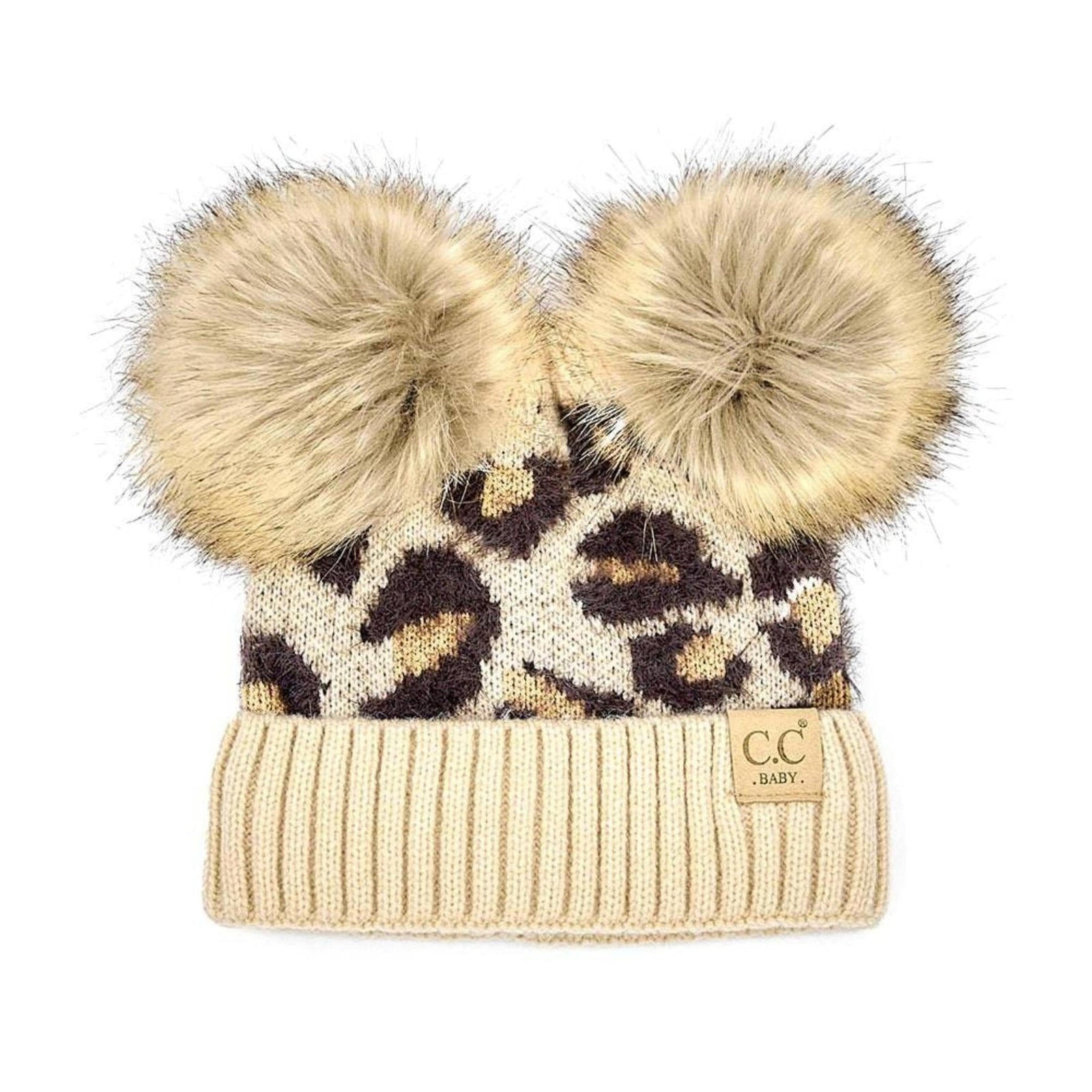 CC Double Pom Baby & Kids Leopard Beanies Hats - Truly Contagious