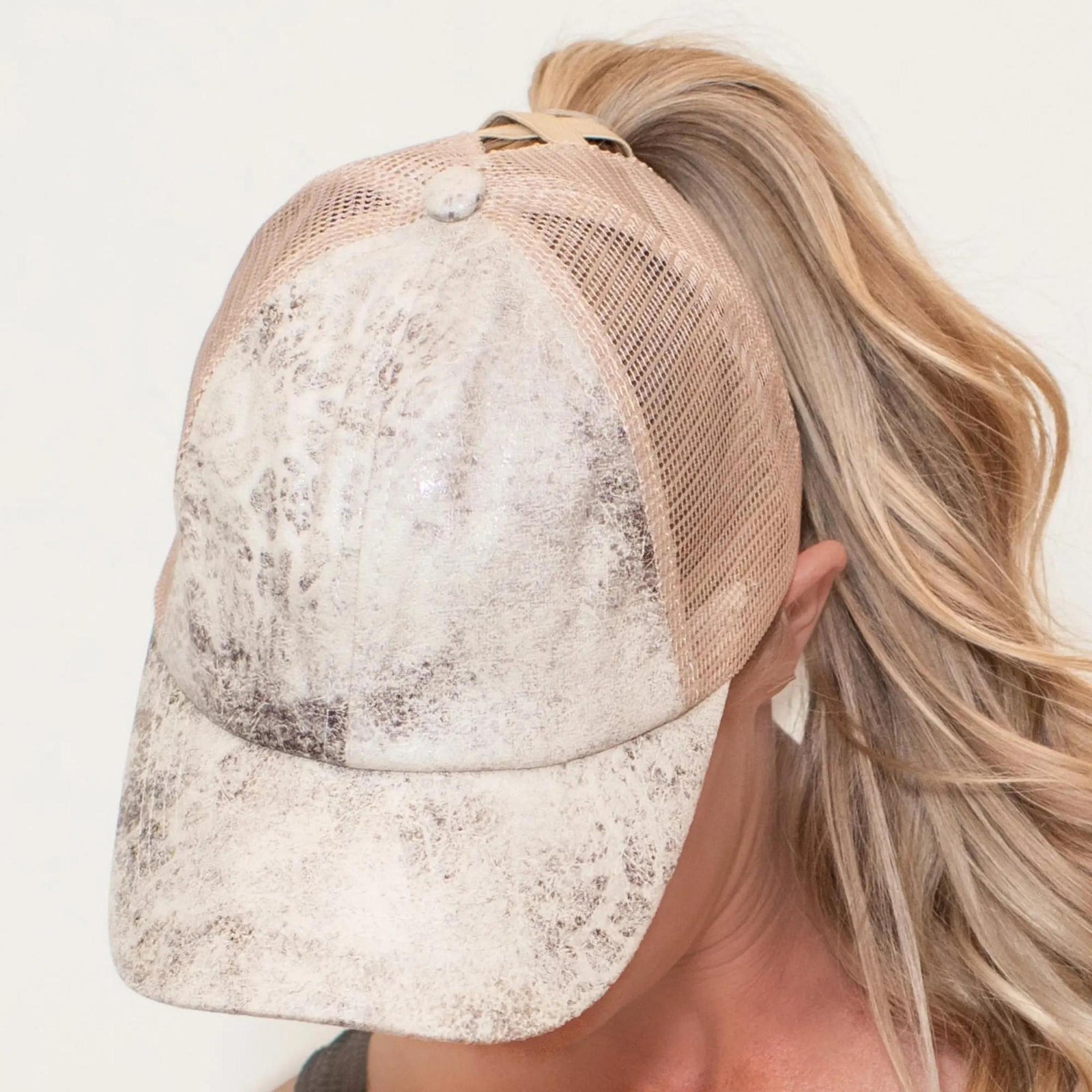 CC Faux Leather Hats Criss Cross Style Women Cap for Ponytails - Truly Contagious