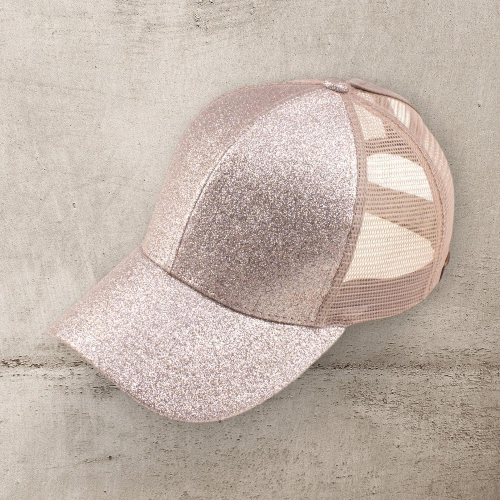 CC Glitter Messy Bun Pony Cap Women Teen Adjustable Fit Trucker Hats - Truly Contagious