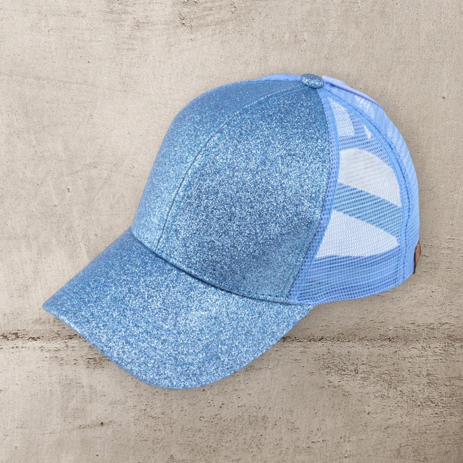 CC Glitter Messy Bun Pony Cap Women Teen Adjustable Fit Trucker Hats - Truly Contagious