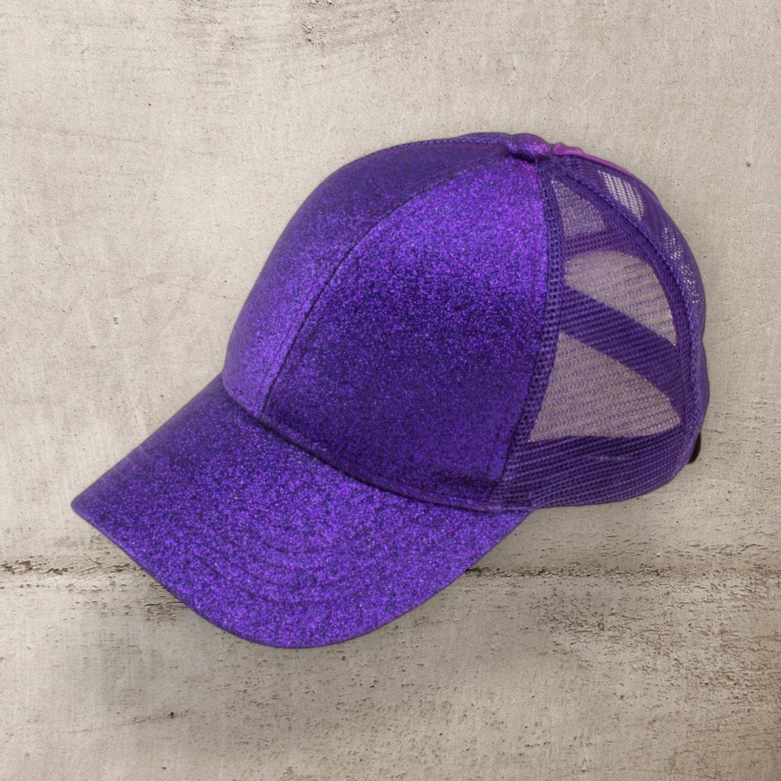 CC Glitter Messy Bun Pony Cap Women Teen Adjustable Fit Trucker Hats - Truly Contagious