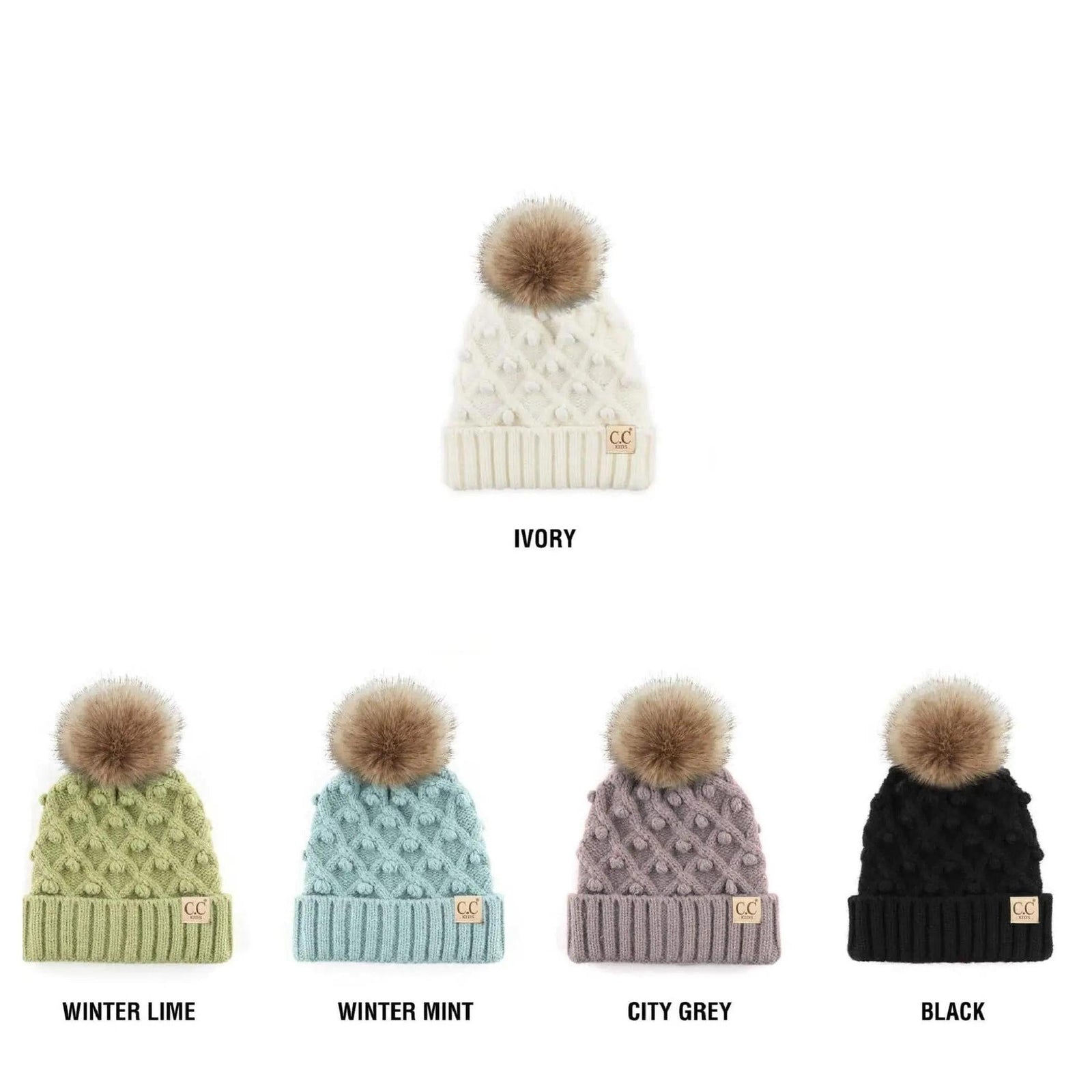 CC Kids and Adult Crafted Pom Detail Beanies Hats - Truly Contagious