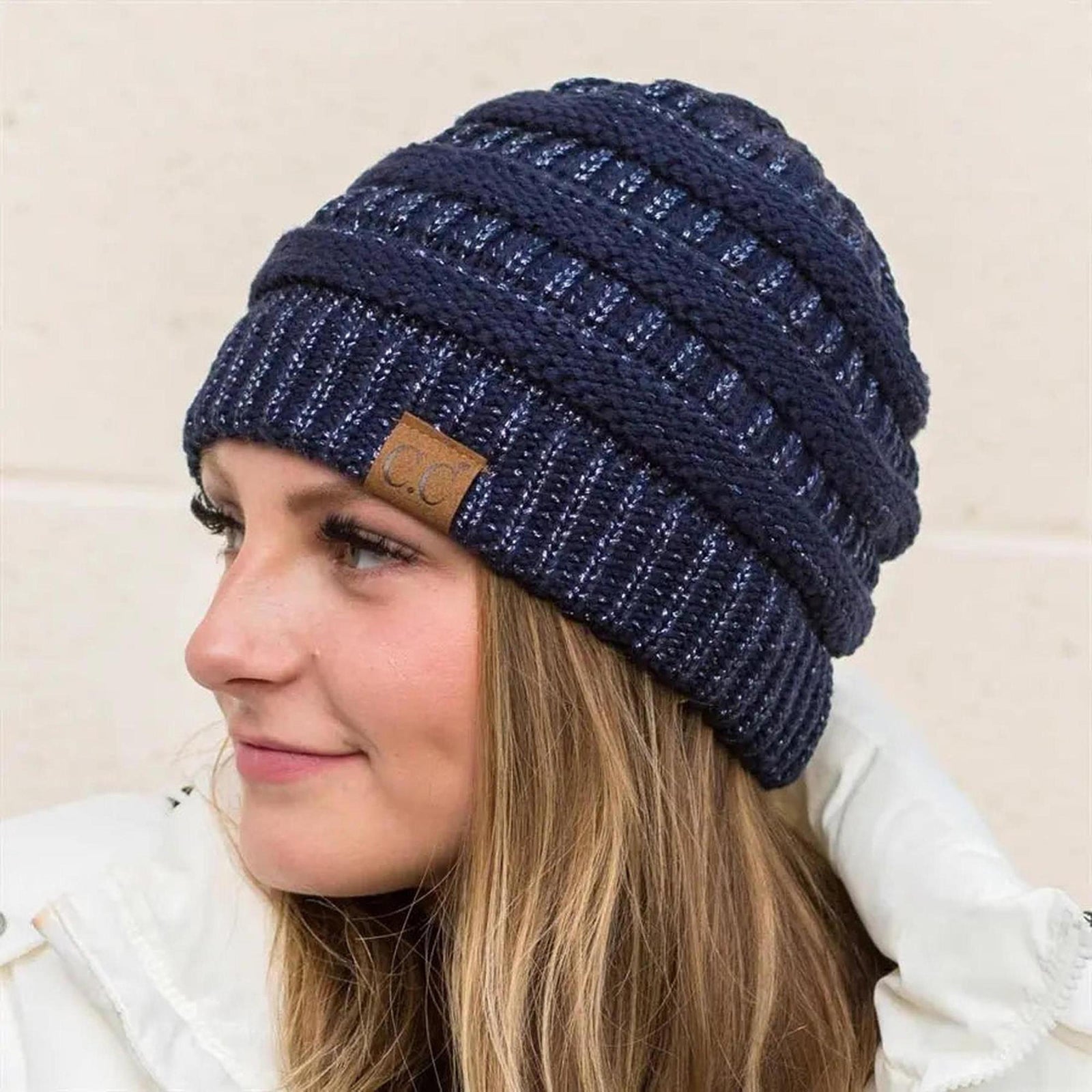 C.C® Metallic Cable - Knit Beanie - Unisex Shimmer Winter Hat, Soft Acrylic, One Size - Truly Contagious