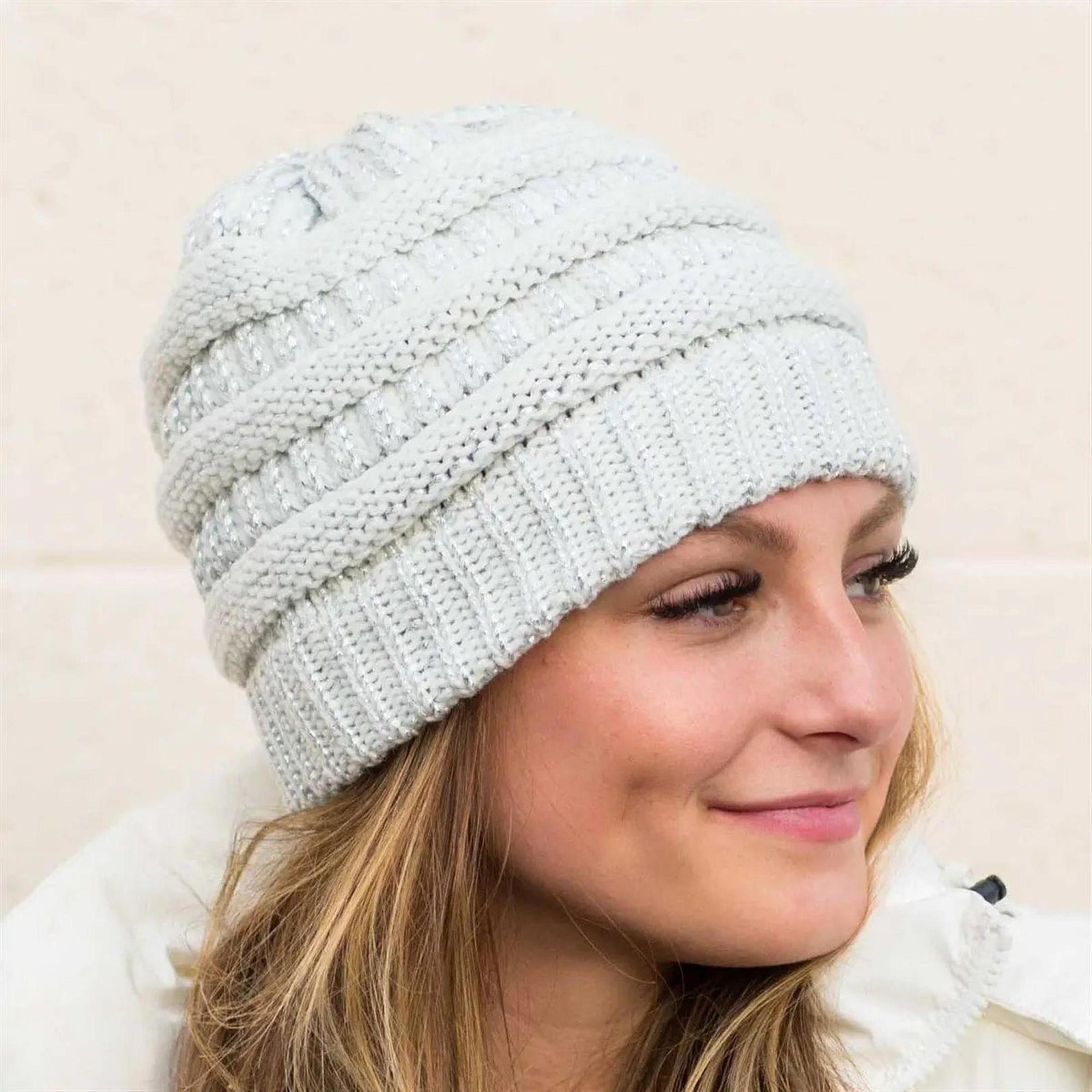 C.C® Metallic Cable - Knit Beanie - Unisex Shimmer Winter Hat, Soft Acrylic, One Size - Truly Contagious