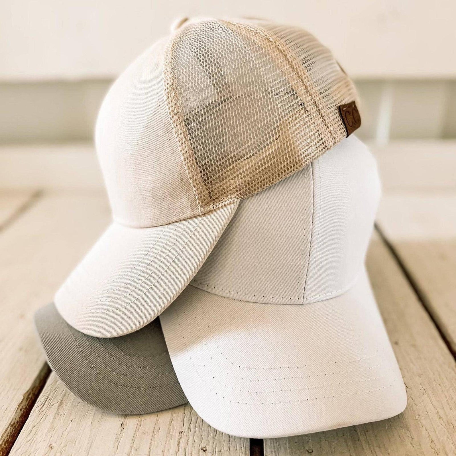 CC Solid Messy Bun Pony Cap Women, Teens and Kids Trucker Hats - Truly Contagious