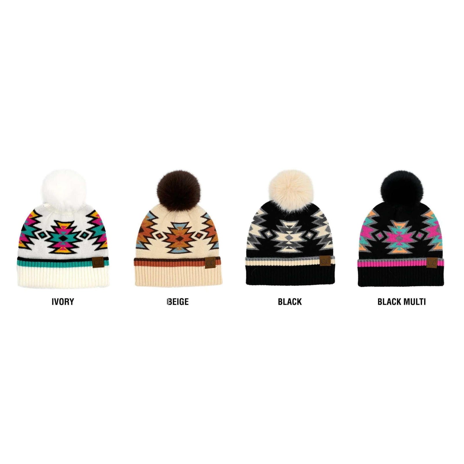 CC South Western Pattern Pom Beanie | Adult and Kid Sizes - Truly Contagious