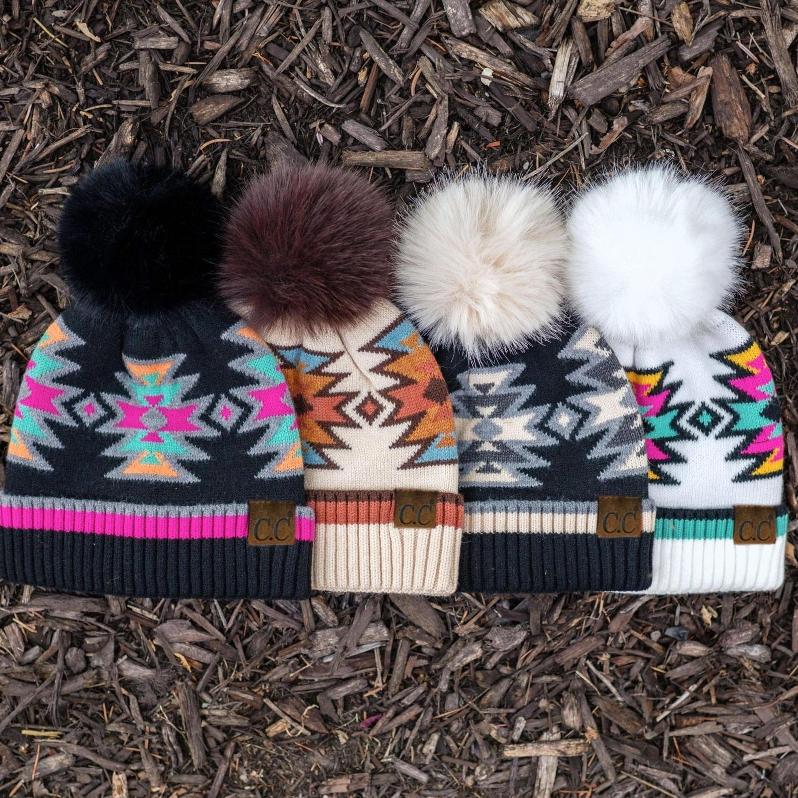 CC South Western Pattern Pom Beanie | Adult and Kid Sizes - Truly Contagious