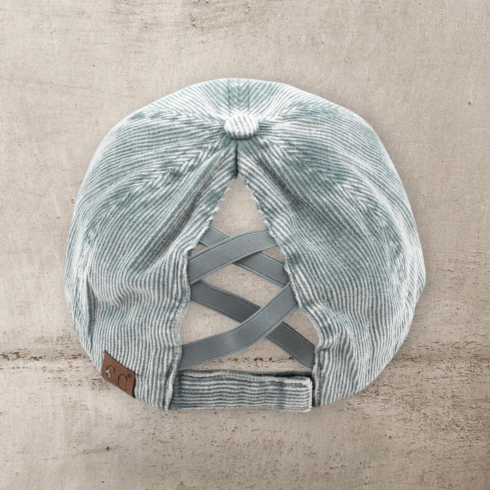 C.C® Stone - Washed Corduroy Ponytail Cap - Crisscross Elastic Back, Adjustable Hook - and - Loop, 100% Cotton - Truly Contagious