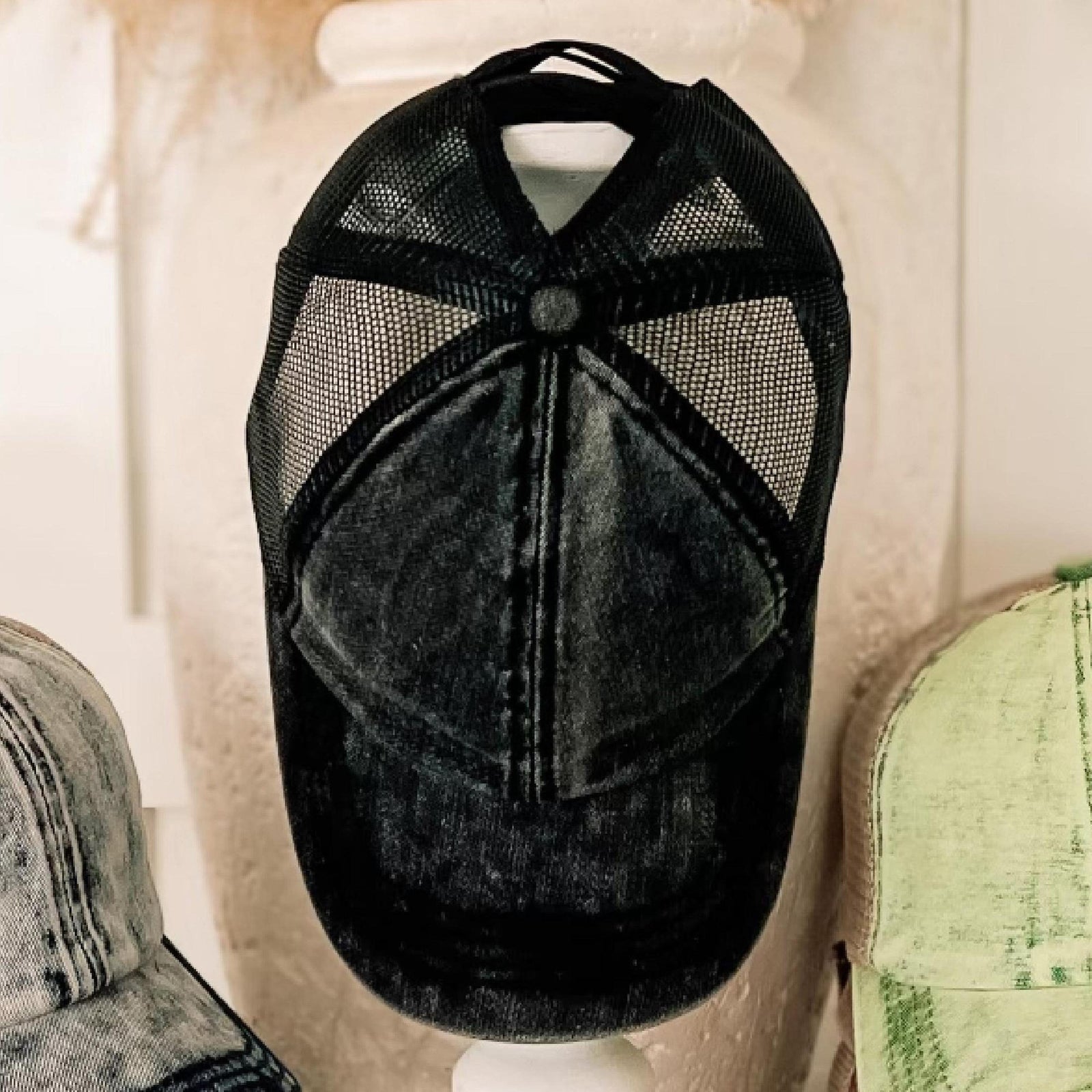 CC Washed Denim Criss Cross Pony Cap - Truly Contagious