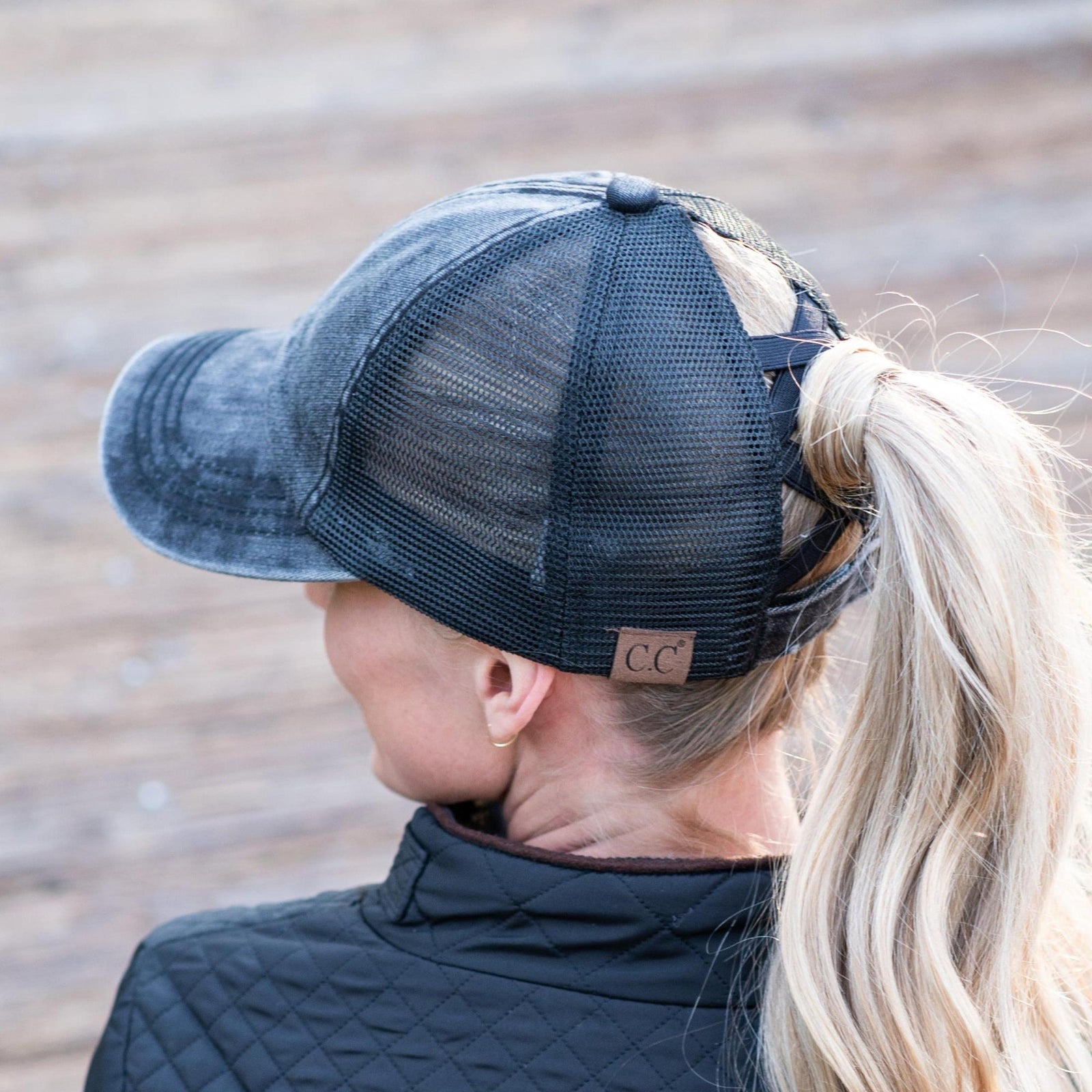 CC Washed Denim Criss Cross Pony Cap - Truly Contagious