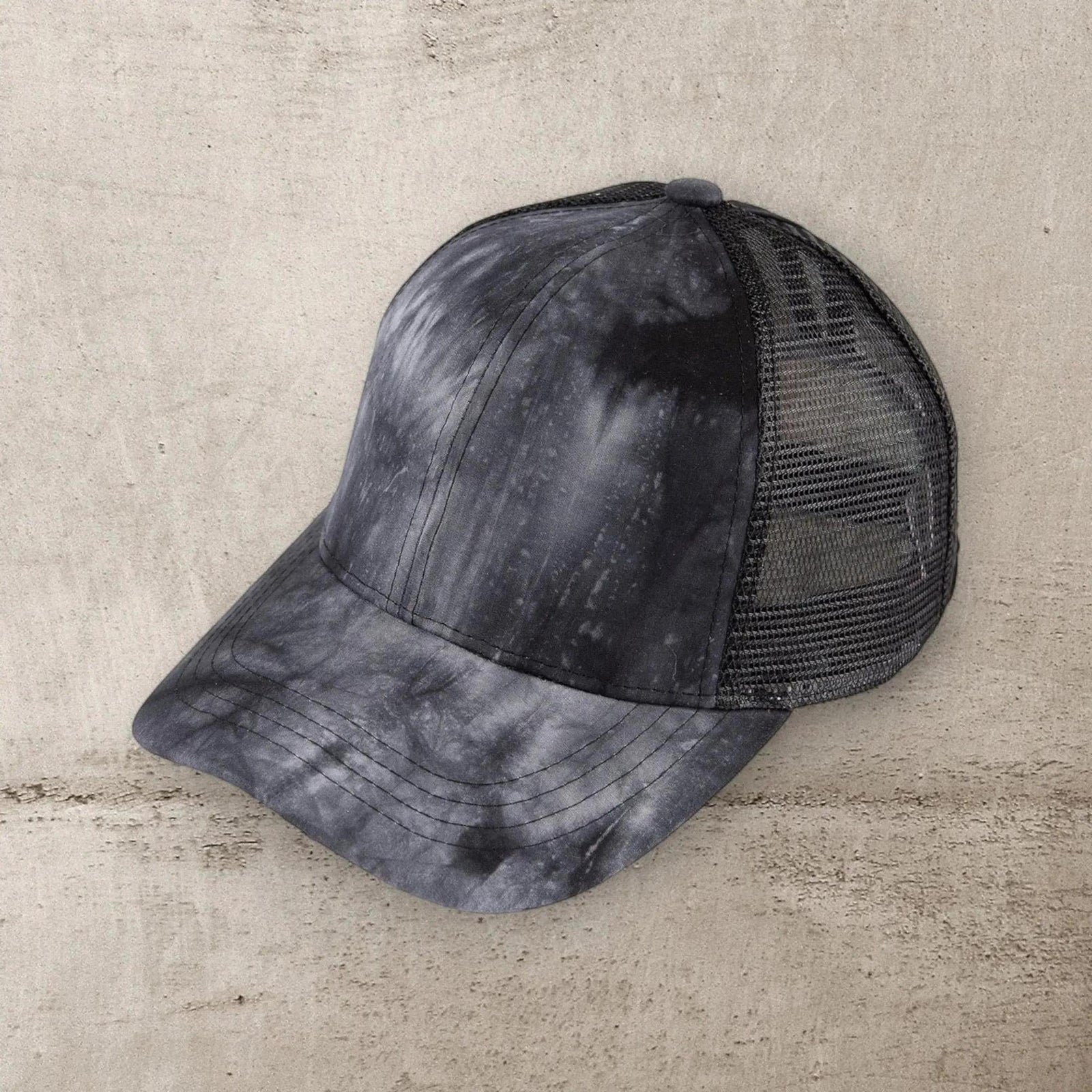 C.C® Watercolor Messy Bun Trucker Cap - Ponytail Access, Adjustable Hook - and - Loop, Mesh Back - Truly Contagious