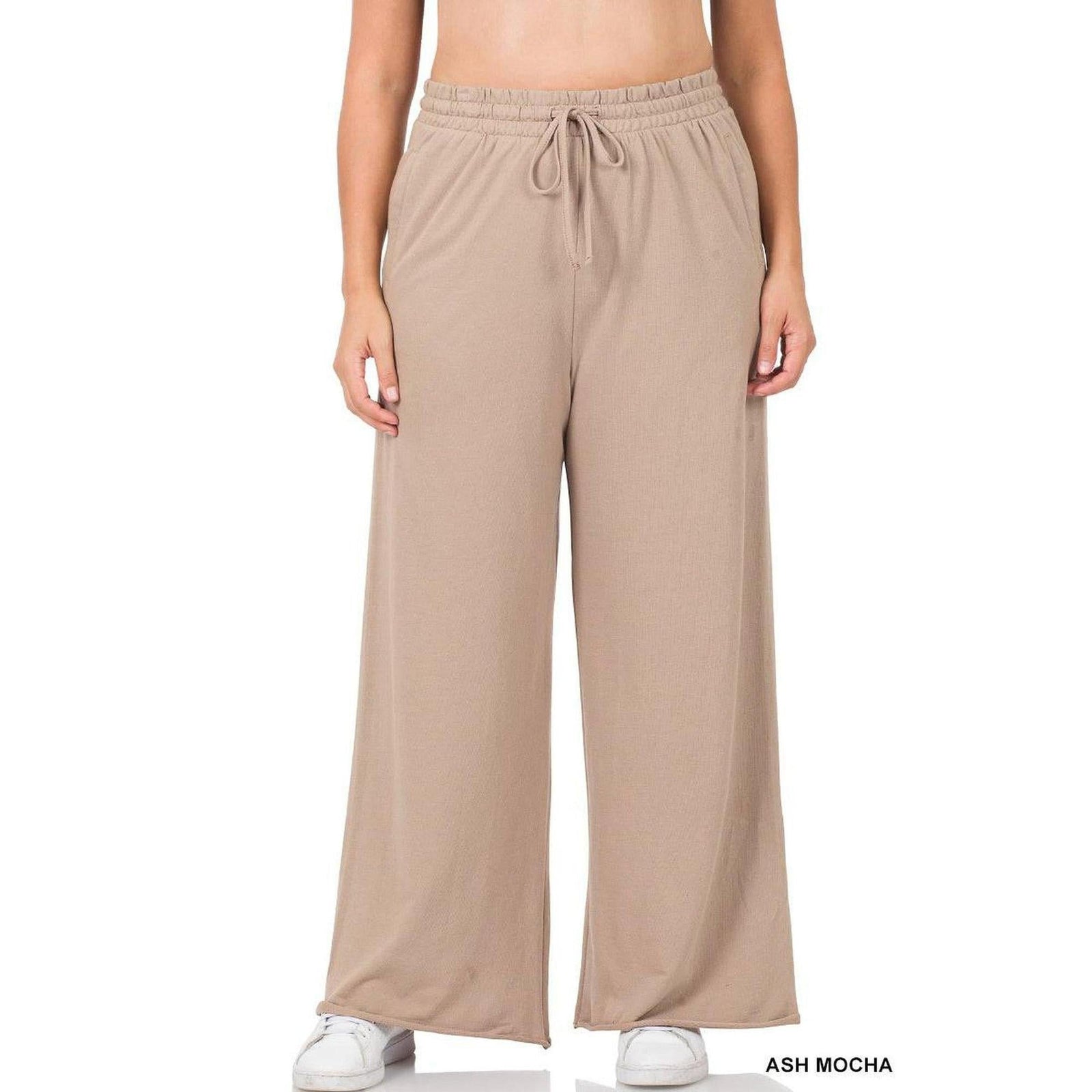 French Terry Drawstring Waist Raw Edge Hem Pants - Truly Contagious