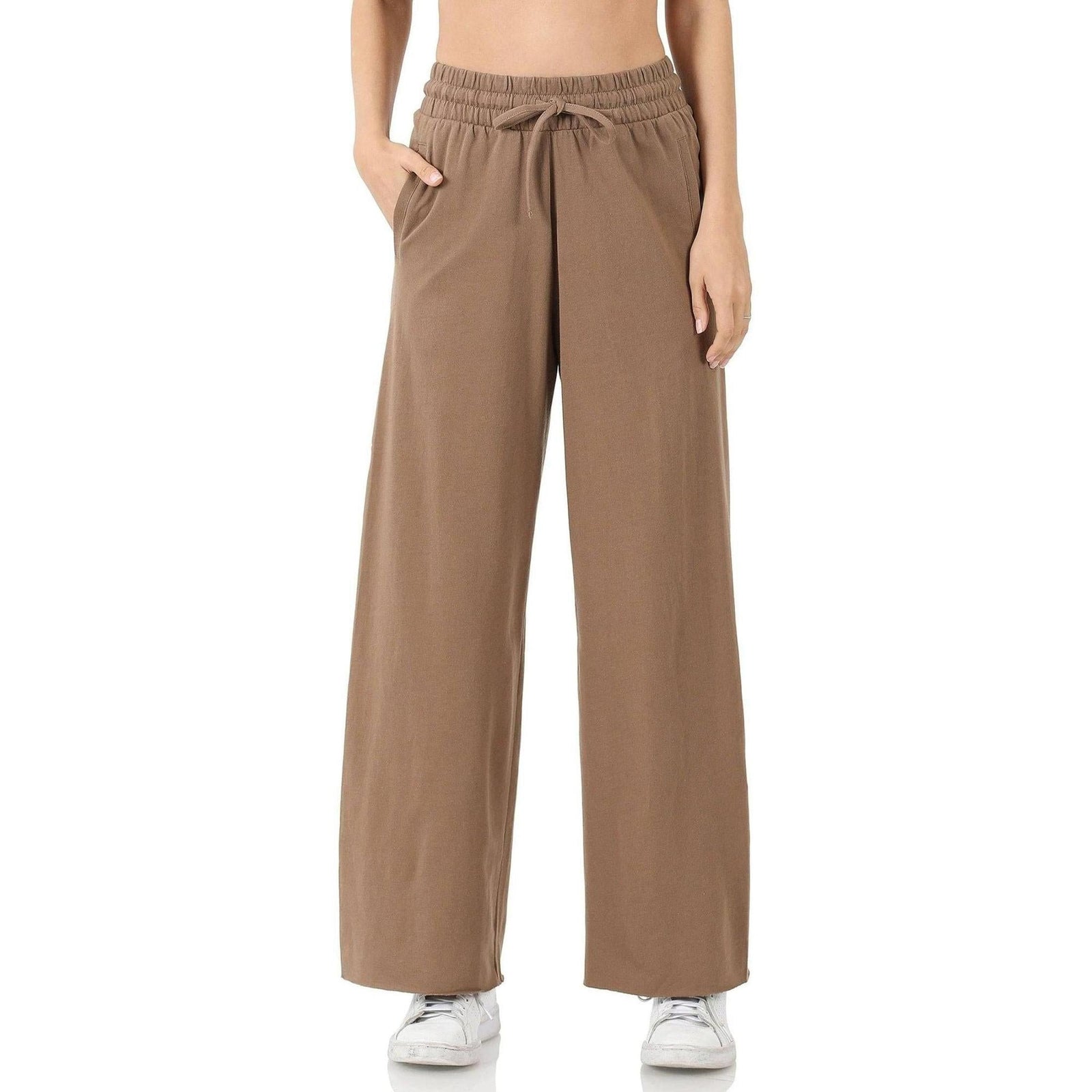 French Terry Drawstring Waist Raw Edge Hem Pants - Truly Contagious
