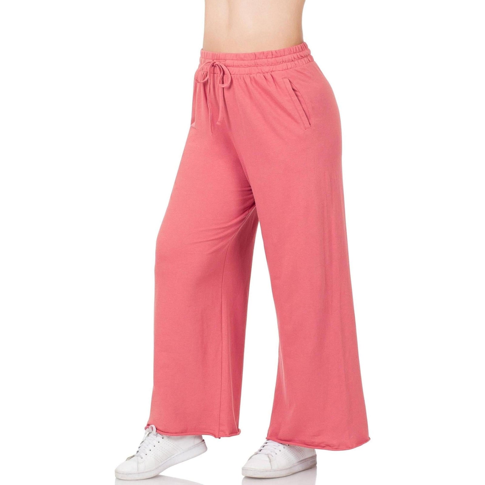 French Terry Drawstring Waist Raw Edge Hem Pants - Truly Contagious