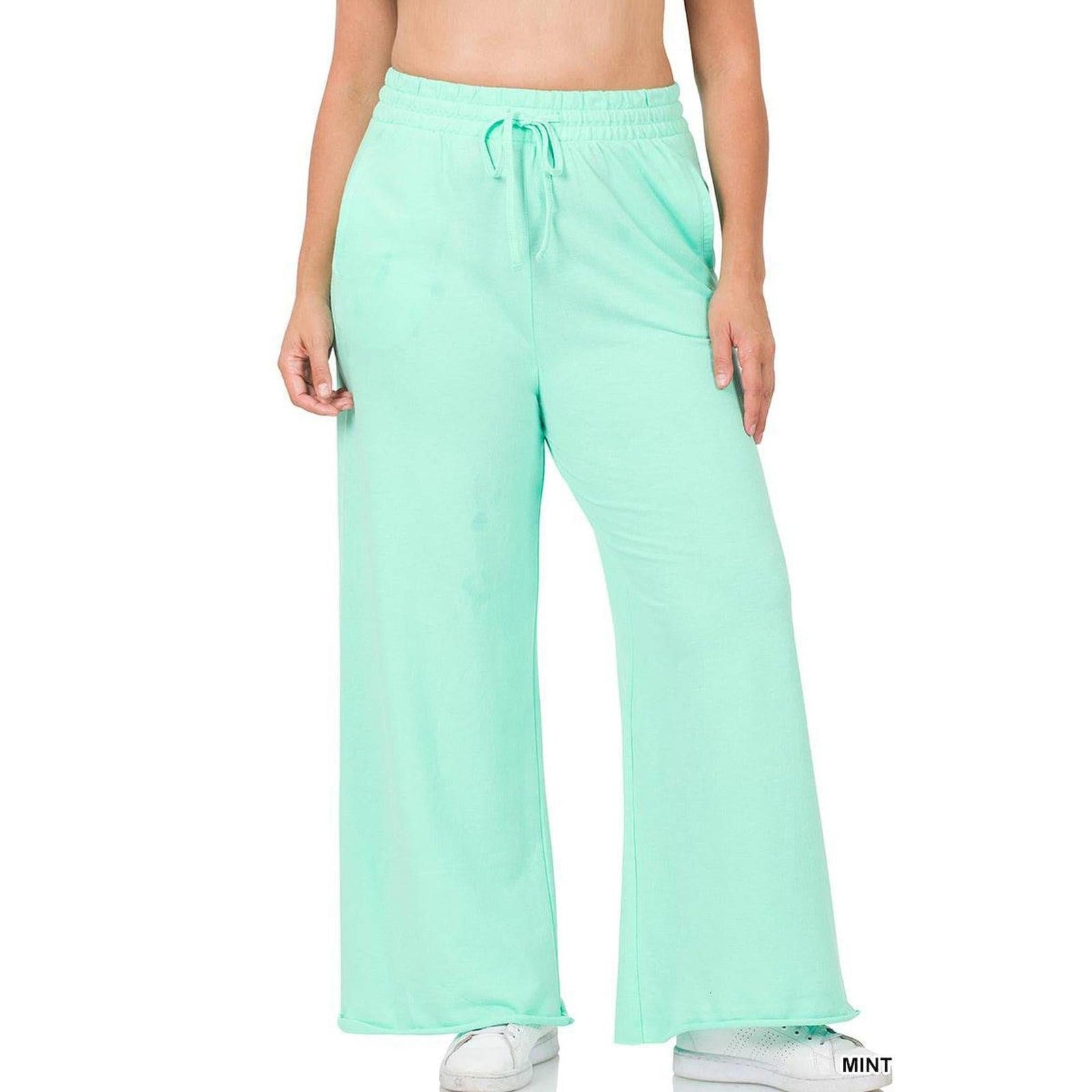 French Terry Drawstring Waist Raw Edge Hem Pants - Truly Contagious