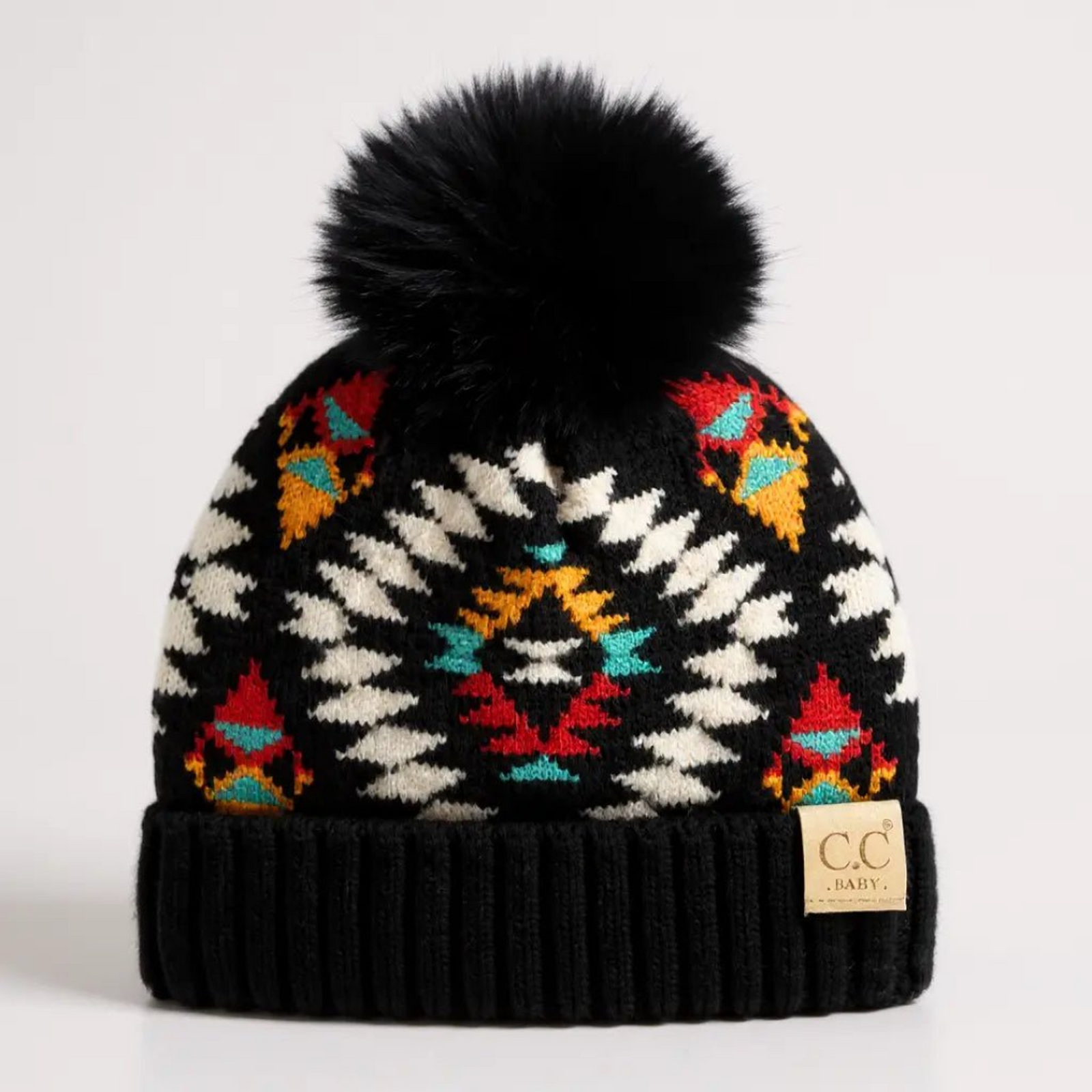 Southwestern Baby/Toddler CC® Beanie with Plush Pom - Slouchy or Fold - Up Cuff, One Size Newborn-12M - Truly Contagious
