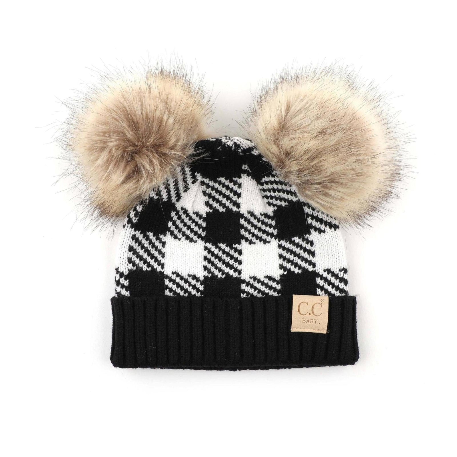 CC Baby and Kids Buffalo Plaid Double Pom Beanies Hats - Truly Contagious