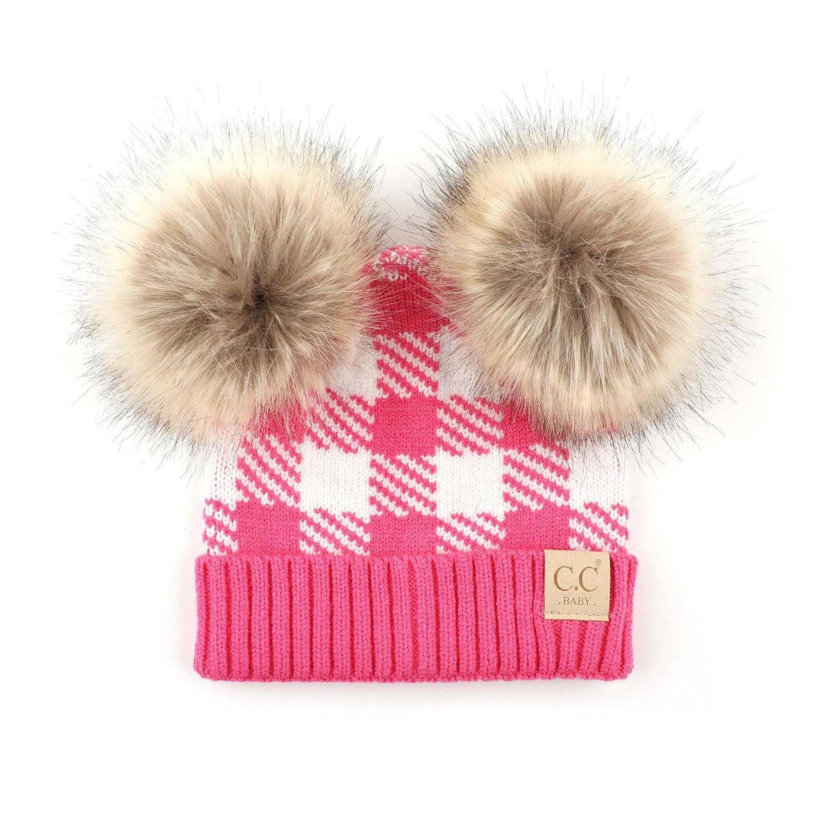 CC Baby and Kids Buffalo Plaid Double Pom Beanies Hats - Truly Contagious